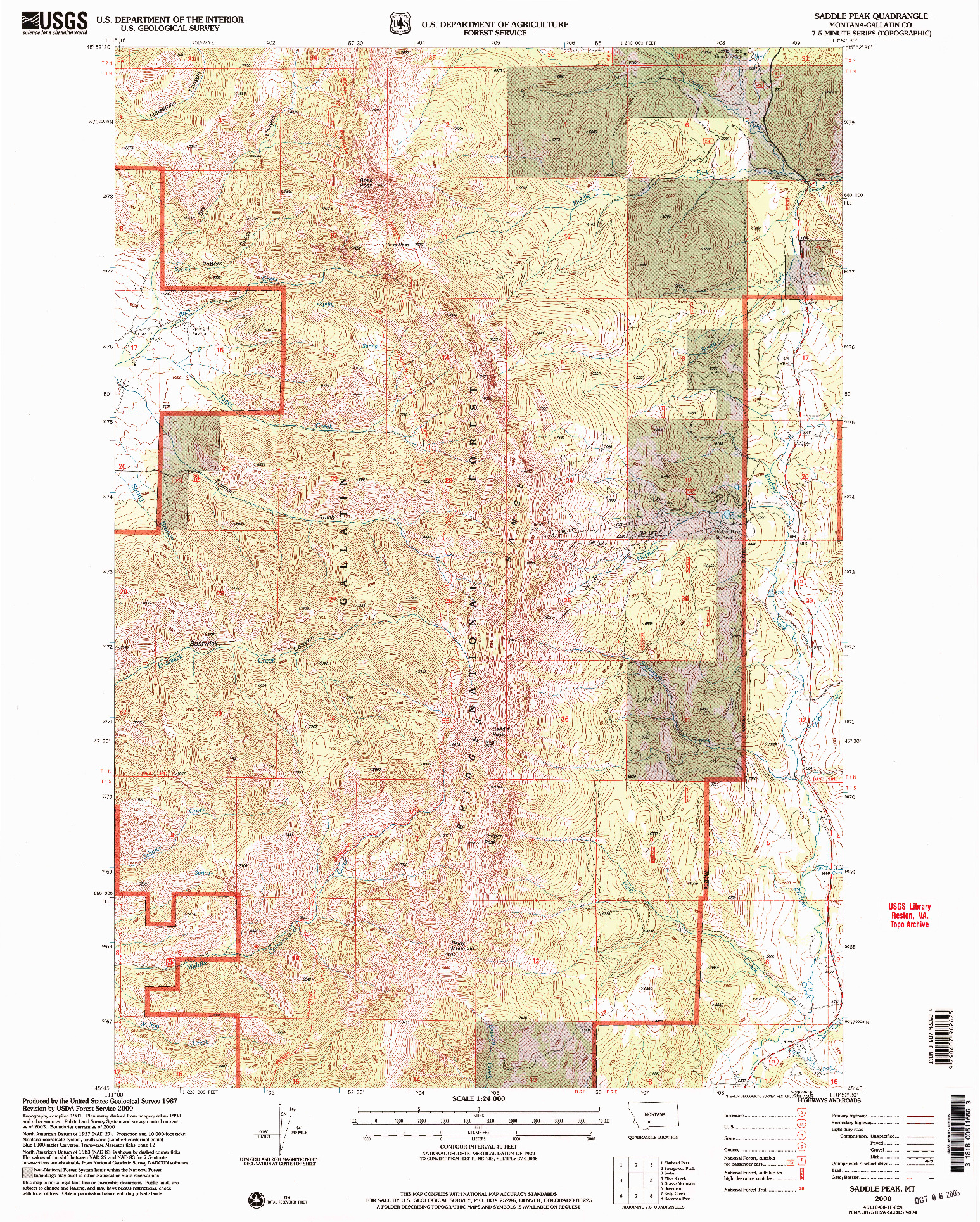 USGS 1:24000-SCALE QUADRANGLE FOR SADDLE PEAK, MT 2000