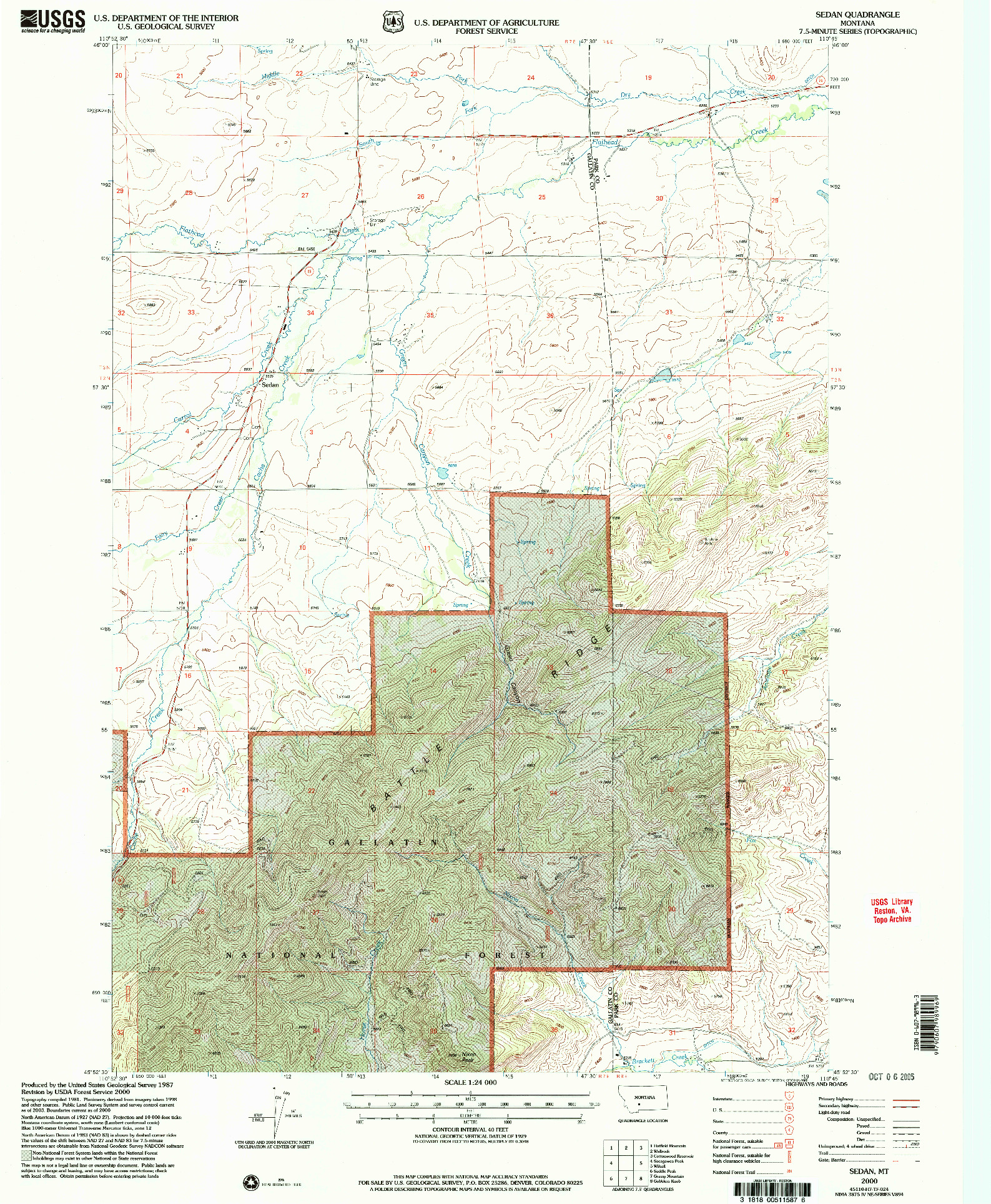 USGS 1:24000-SCALE QUADRANGLE FOR SEDAN, MT 2000