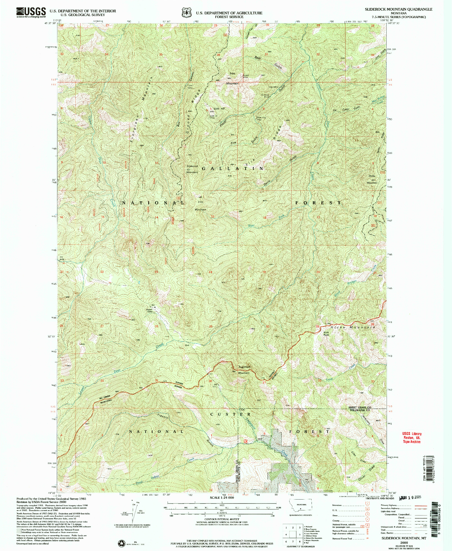 USGS 1:24000-SCALE QUADRANGLE FOR SLIDEROCK MOUNTAIN, MT 2000