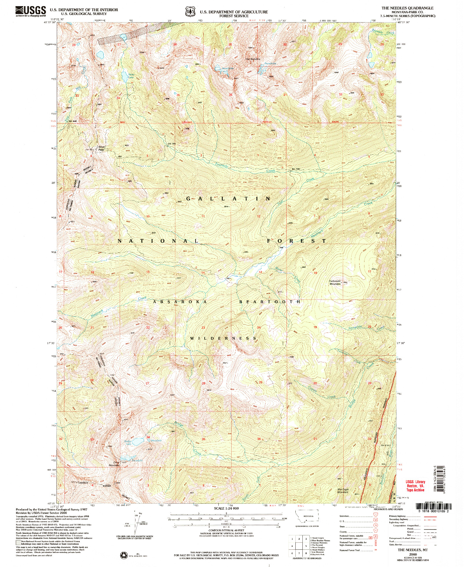 USGS 1:24000-SCALE QUADRANGLE FOR THE NEEDLES, MT 2000