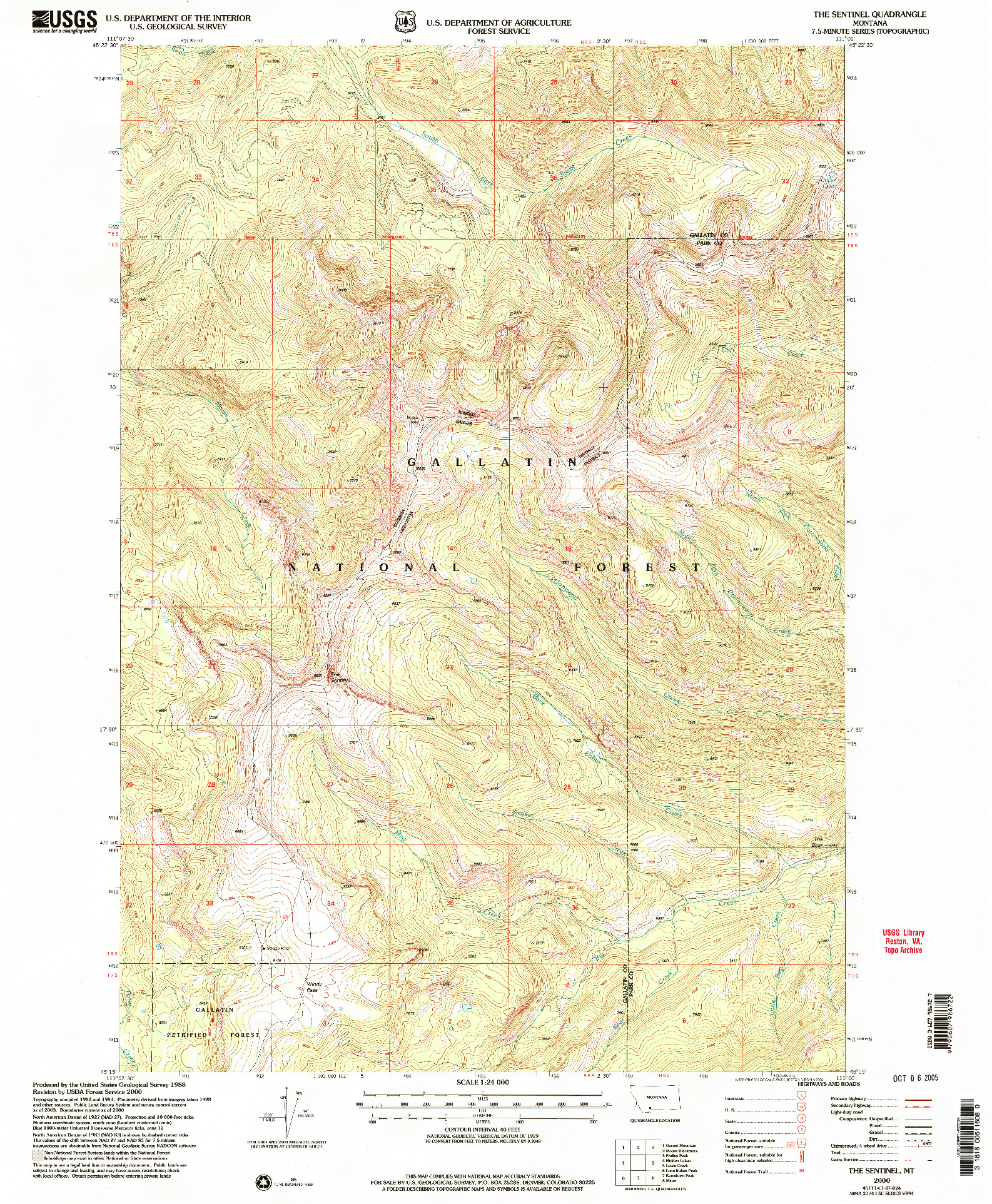 USGS 1:24000-SCALE QUADRANGLE FOR THE SENTINEL, MT 2000