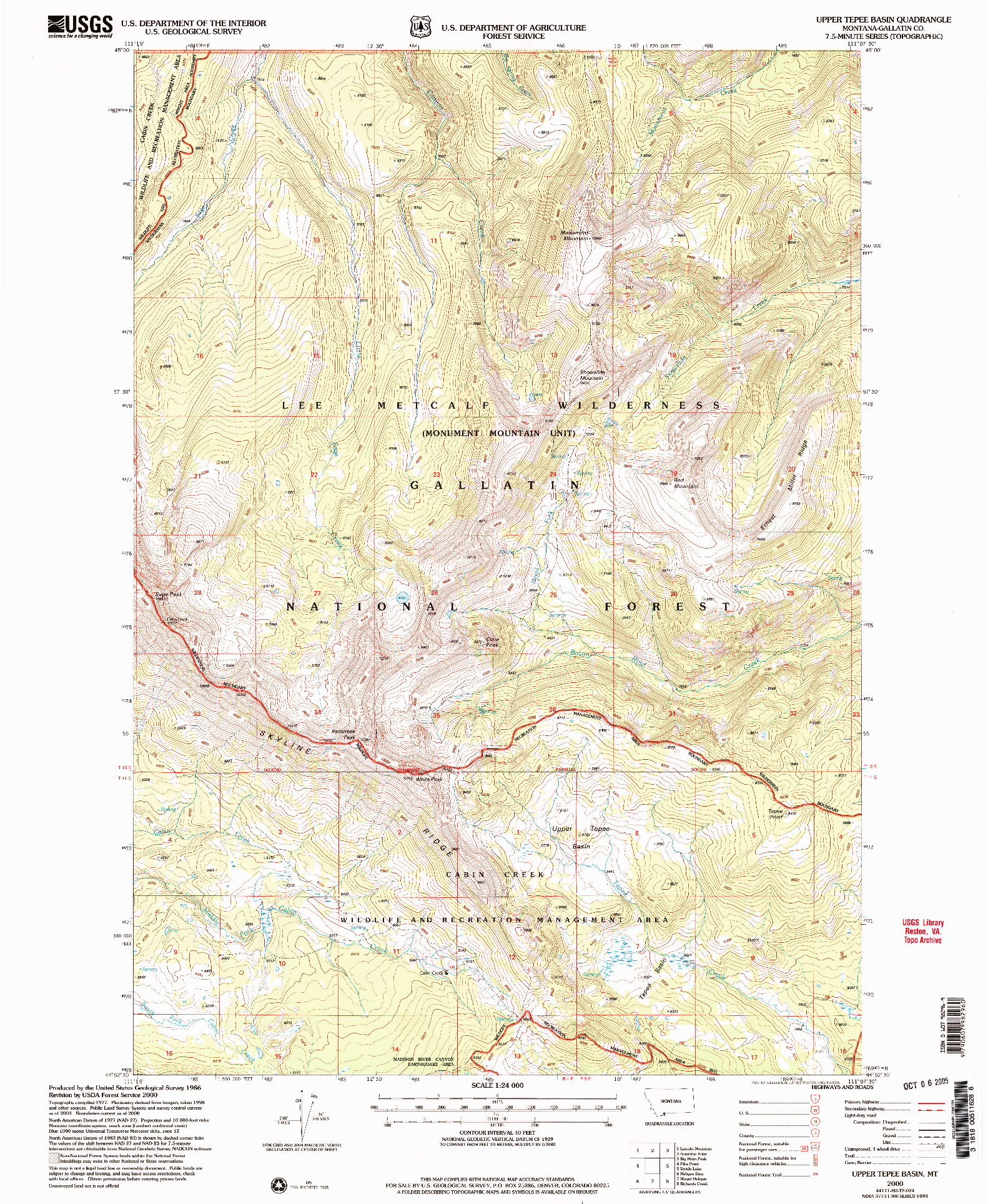 USGS 1:24000-SCALE QUADRANGLE FOR UPPER TEPEE BASIN, MT 2000