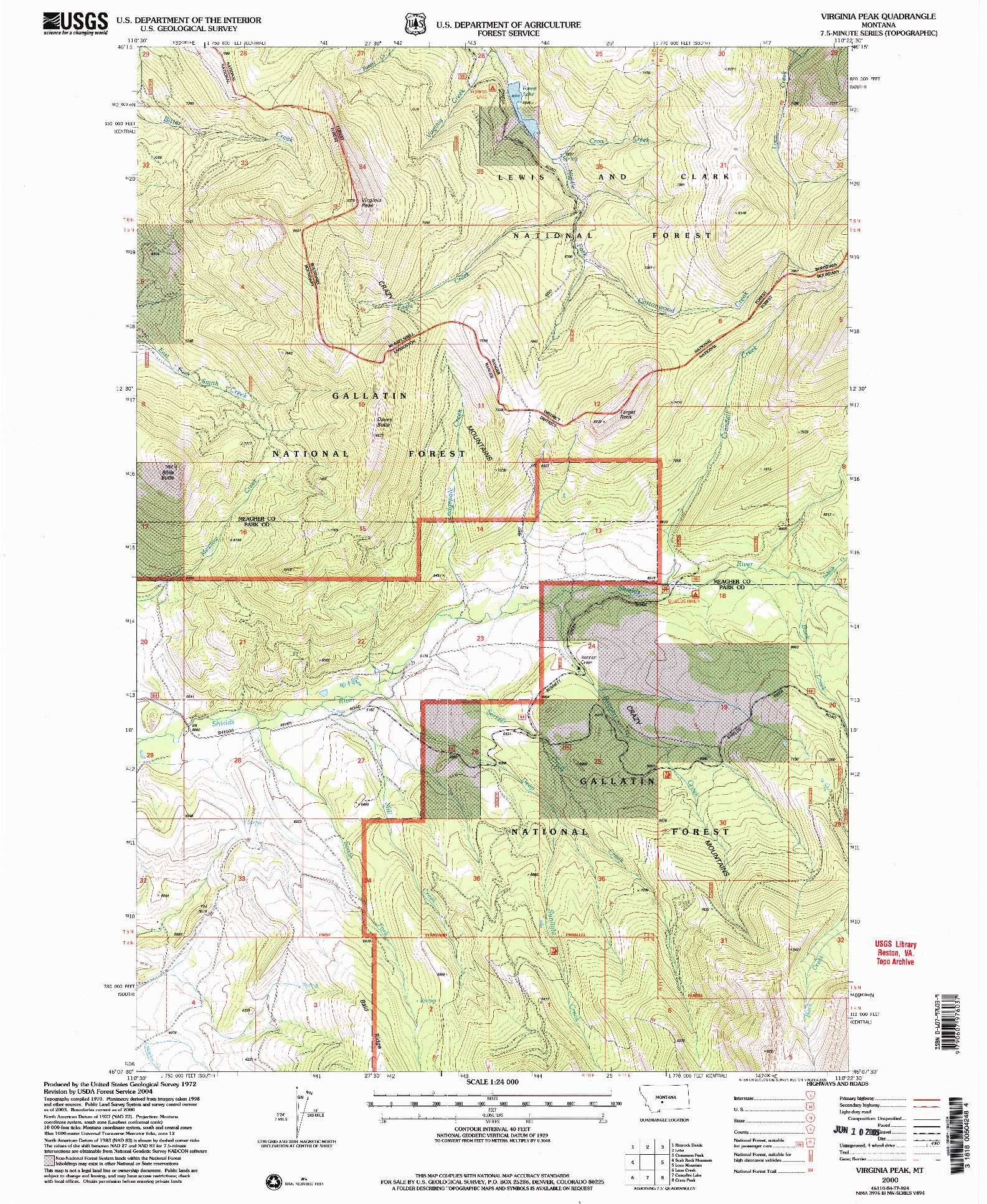 USGS 1:24000-SCALE QUADRANGLE FOR VIRGINIA PEAK, MT 2000