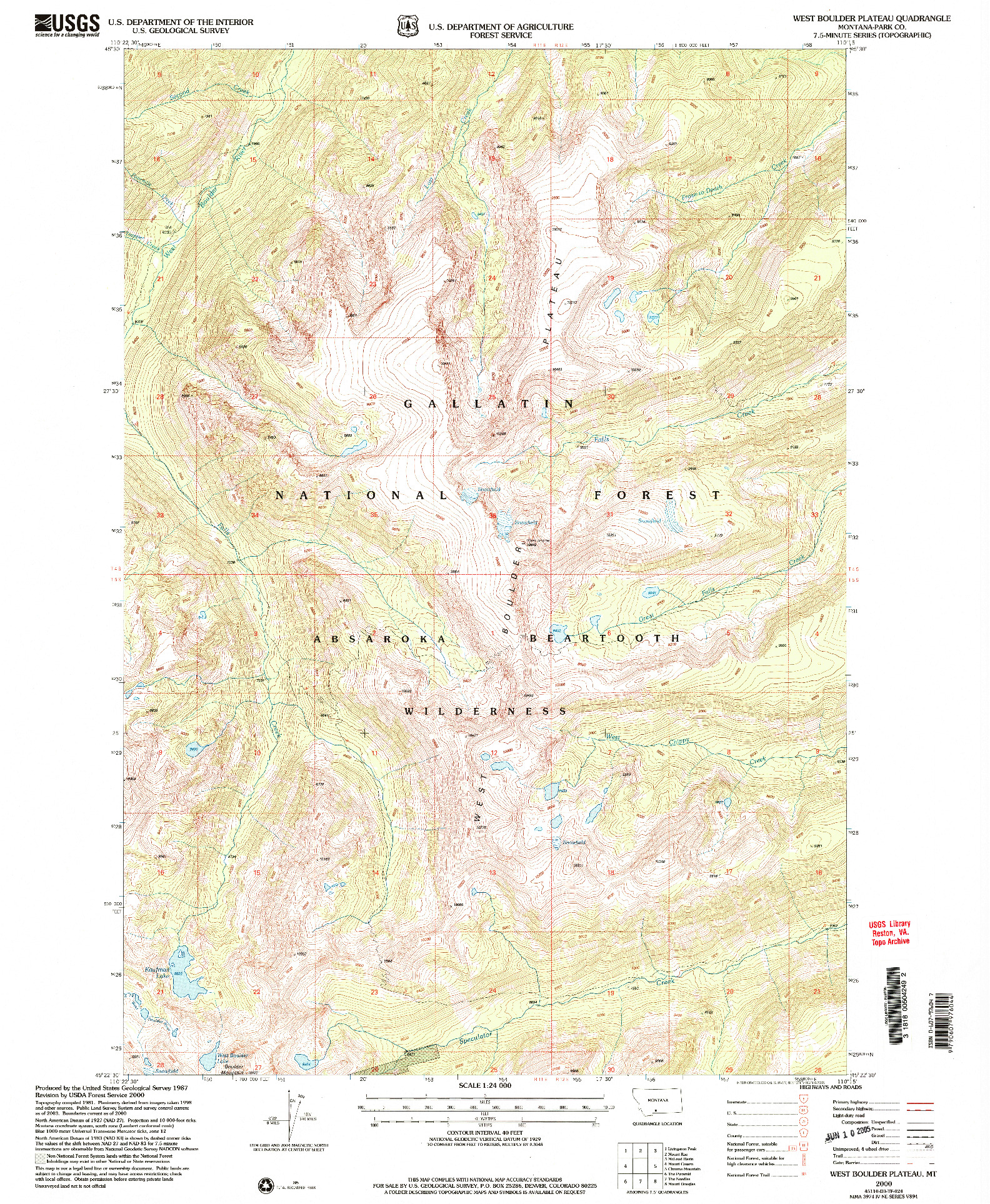 USGS 1:24000-SCALE QUADRANGLE FOR WEST BOULDER PLATEAU, MT 2000
