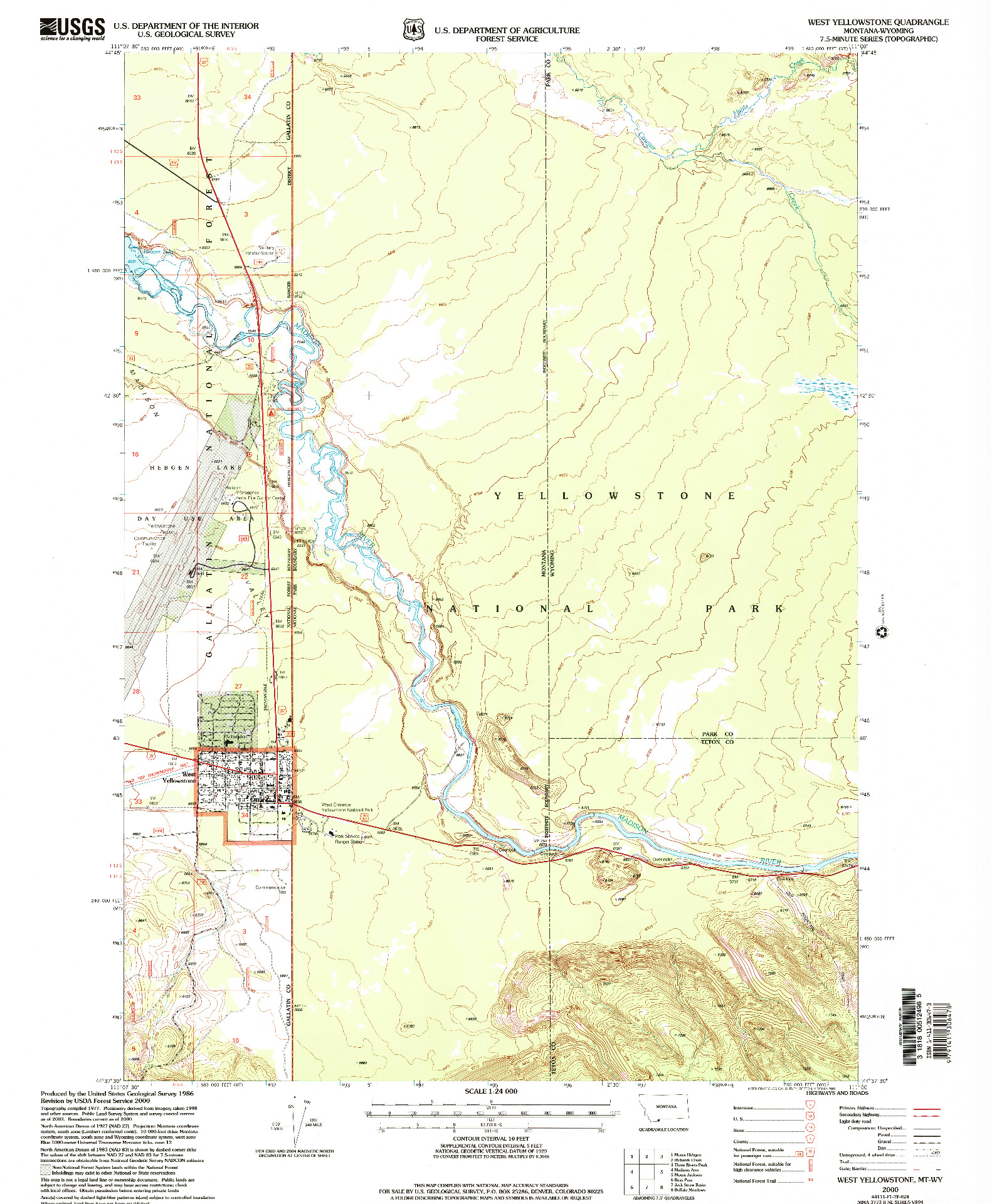 USGS 1:24000-SCALE QUADRANGLE FOR WEST YELLOWSTONE, MT 2000