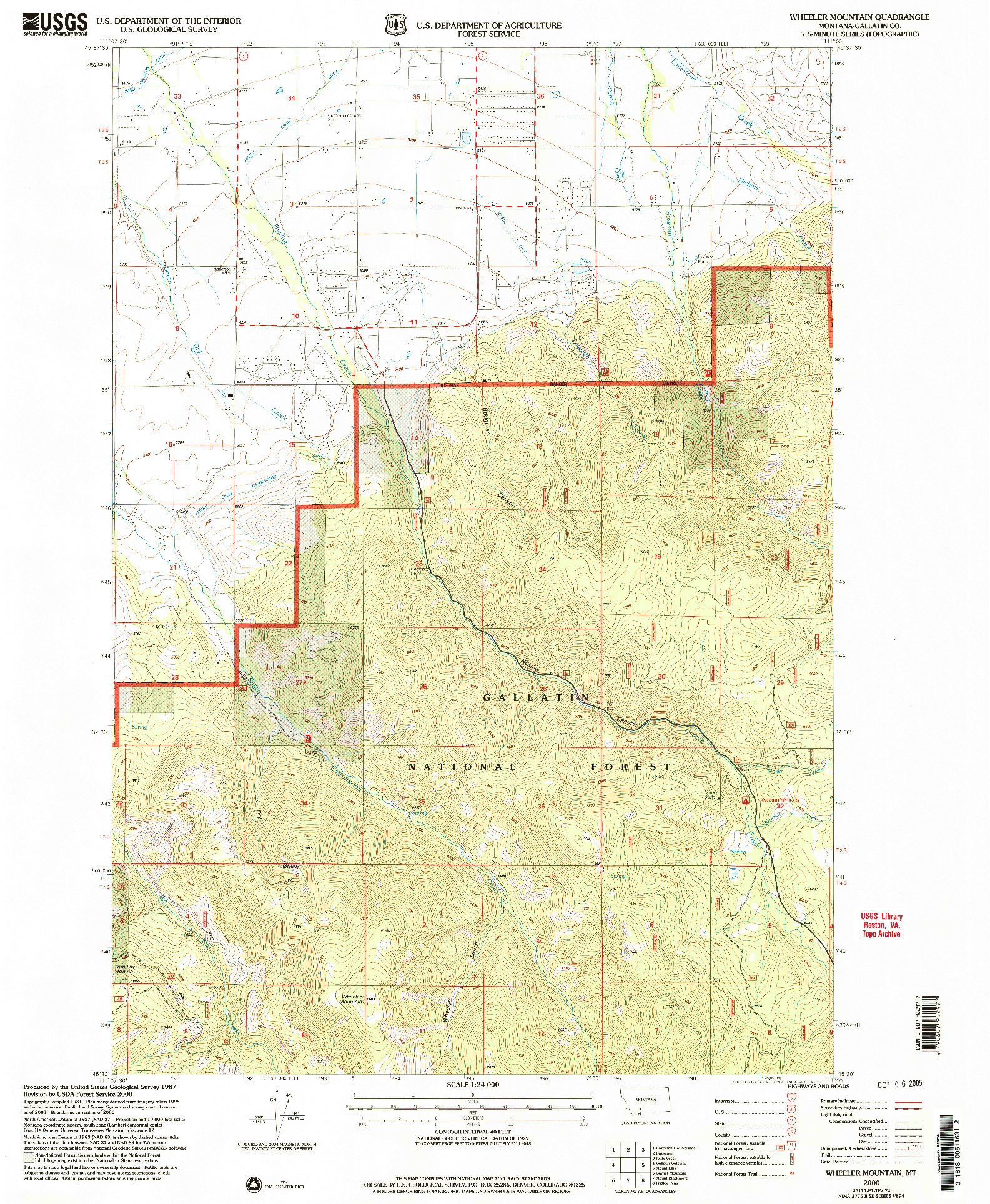 USGS 1:24000-SCALE QUADRANGLE FOR WHEELER MOUNTAIN, MT 2000