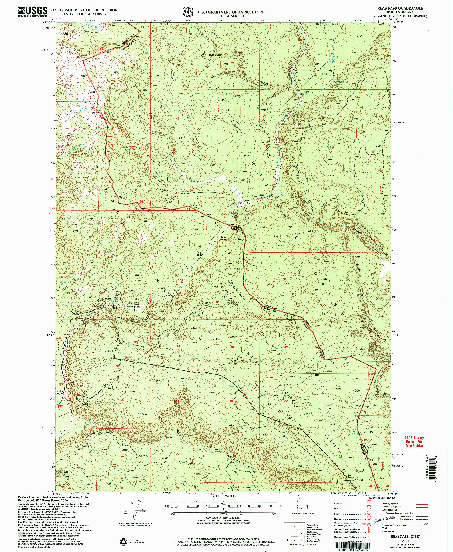 USGS 1:24000-SCALE QUADRANGLE FOR REAS PASS, ID 2000