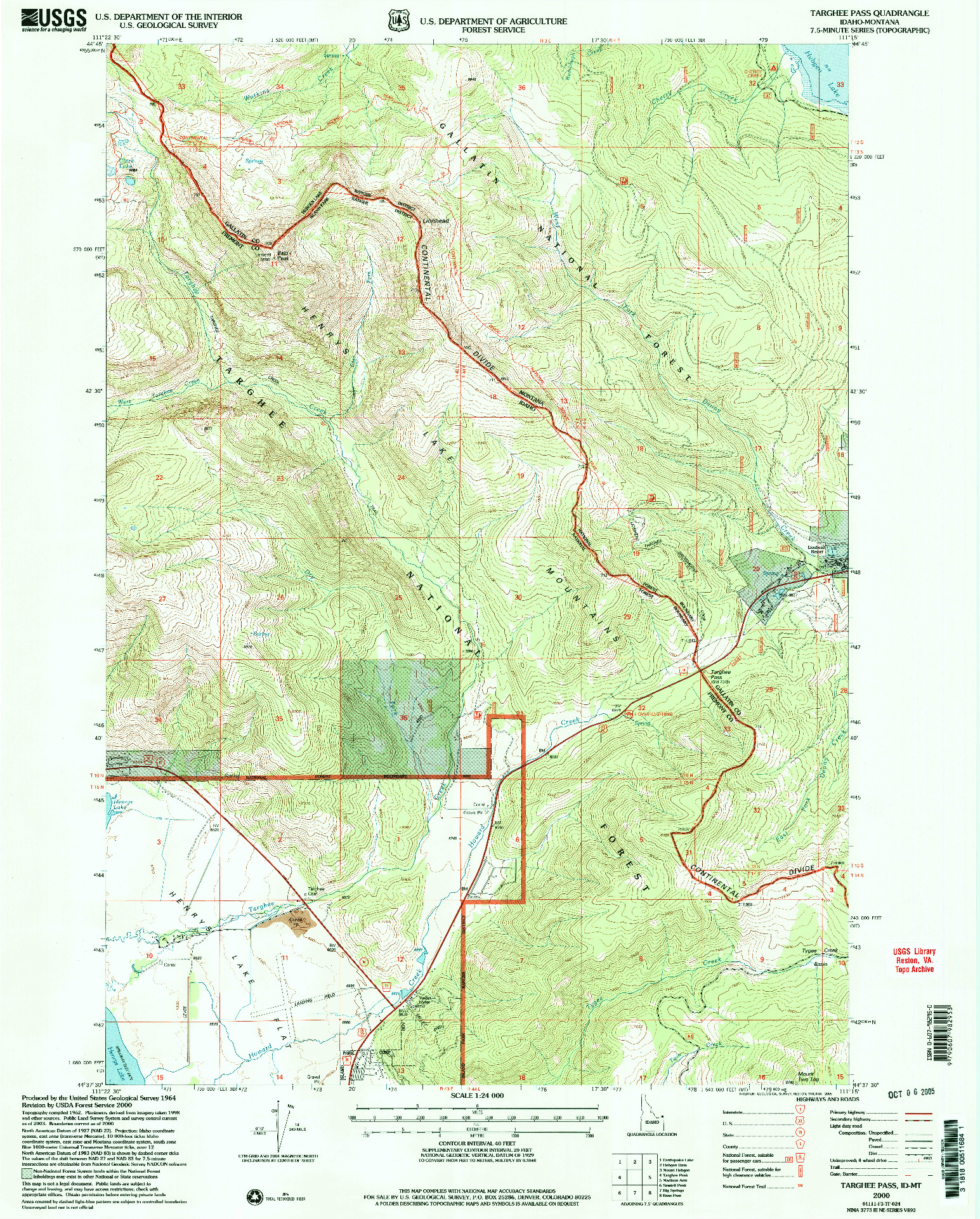 USGS 1:24000-SCALE QUADRANGLE FOR TARGHEE PASS, ID 2000