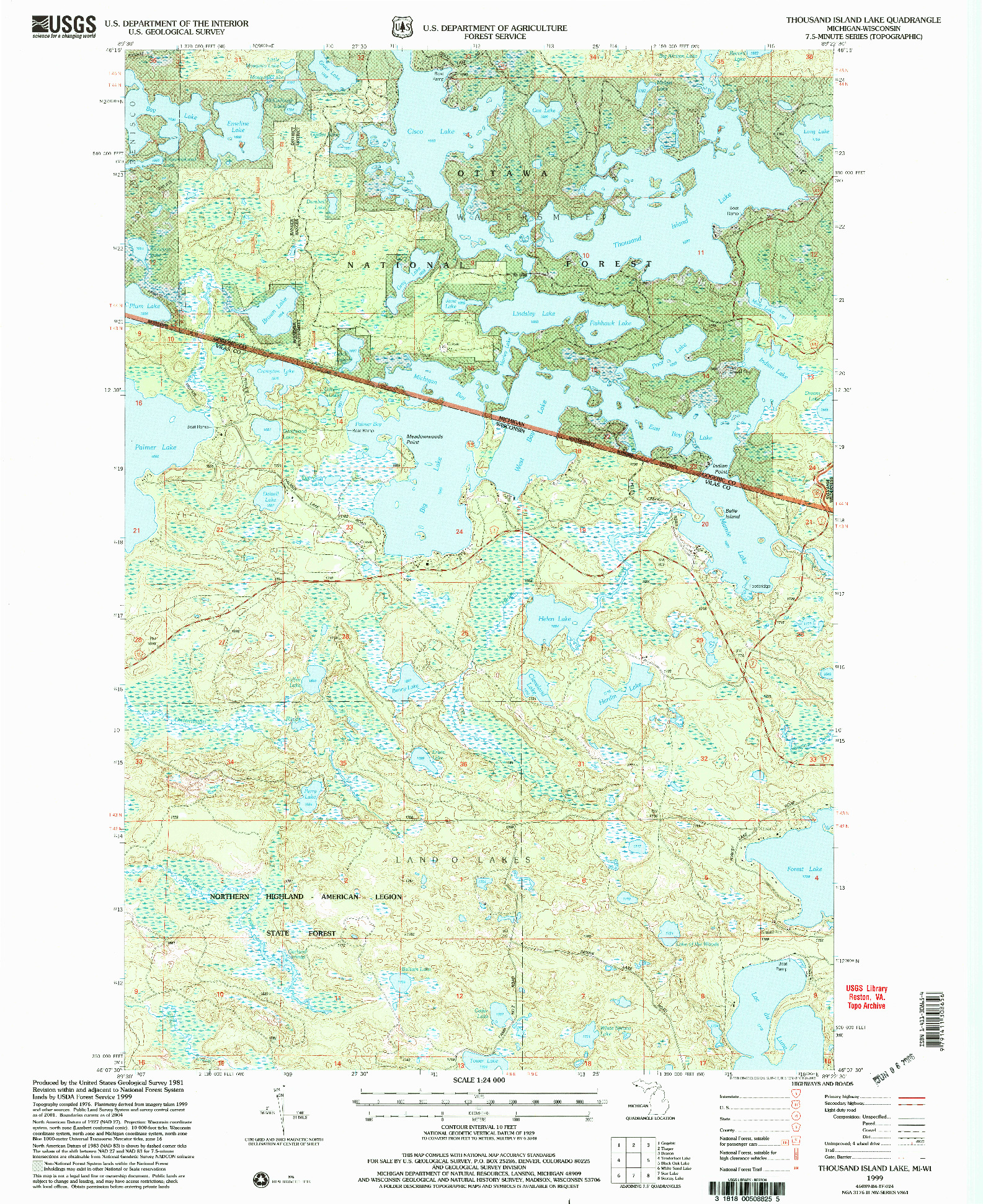 USGS 1:24000-SCALE QUADRANGLE FOR THOUSAND ISLAND LAKE, MI 1999