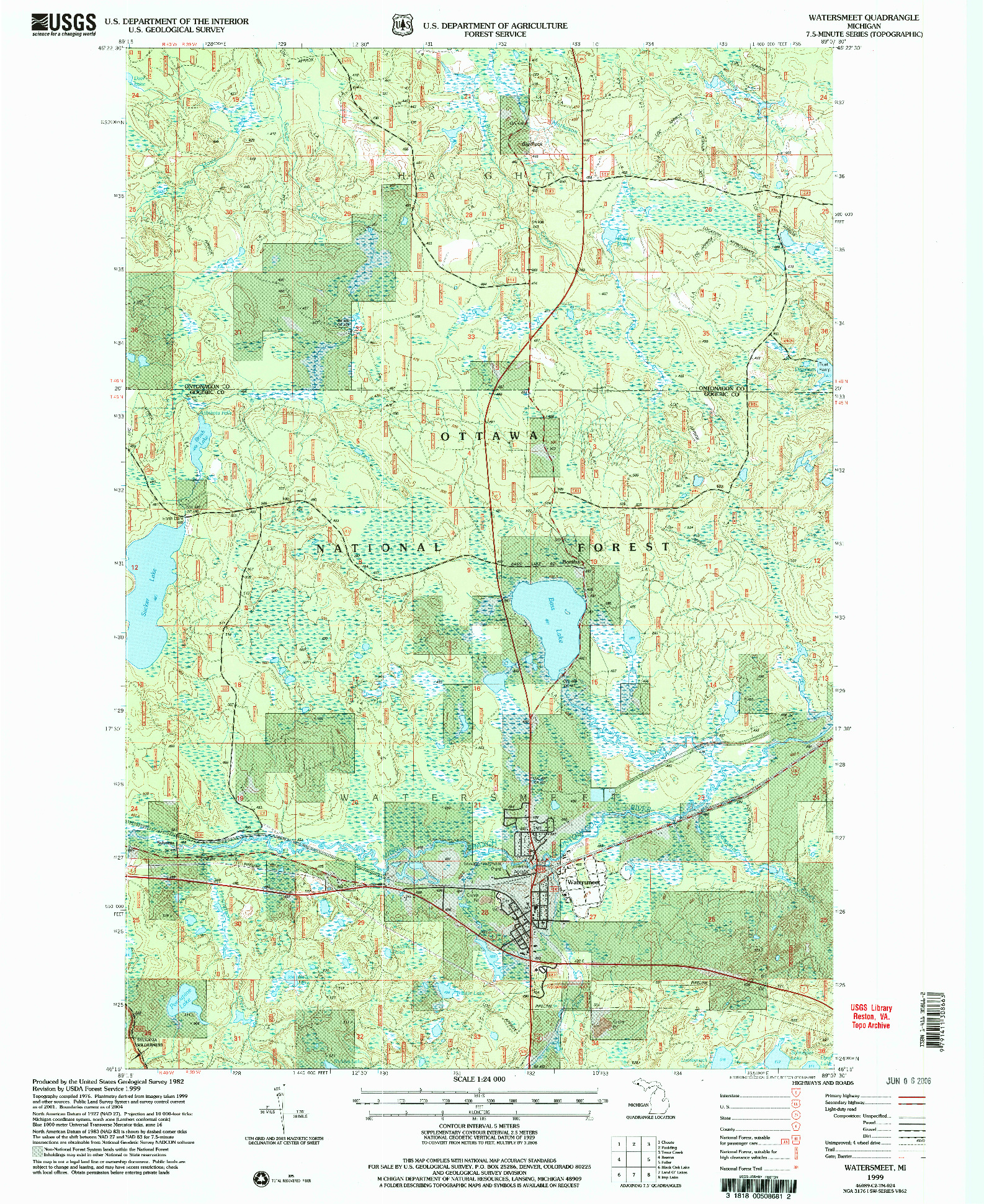 USGS 1:24000-SCALE QUADRANGLE FOR WATERSMEET, MI 1999