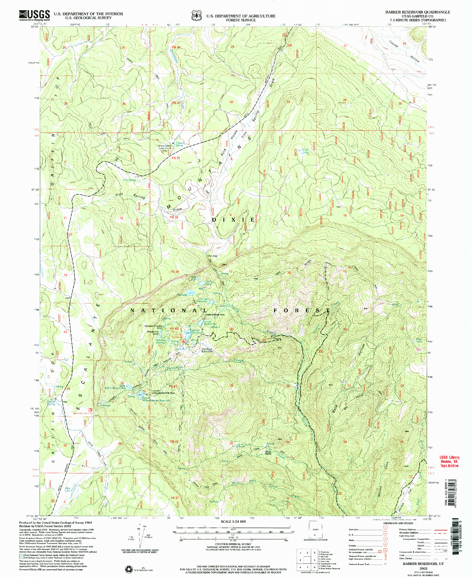 USGS 1:24000-SCALE QUADRANGLE FOR BARKER RESERVOIR, UT 2002