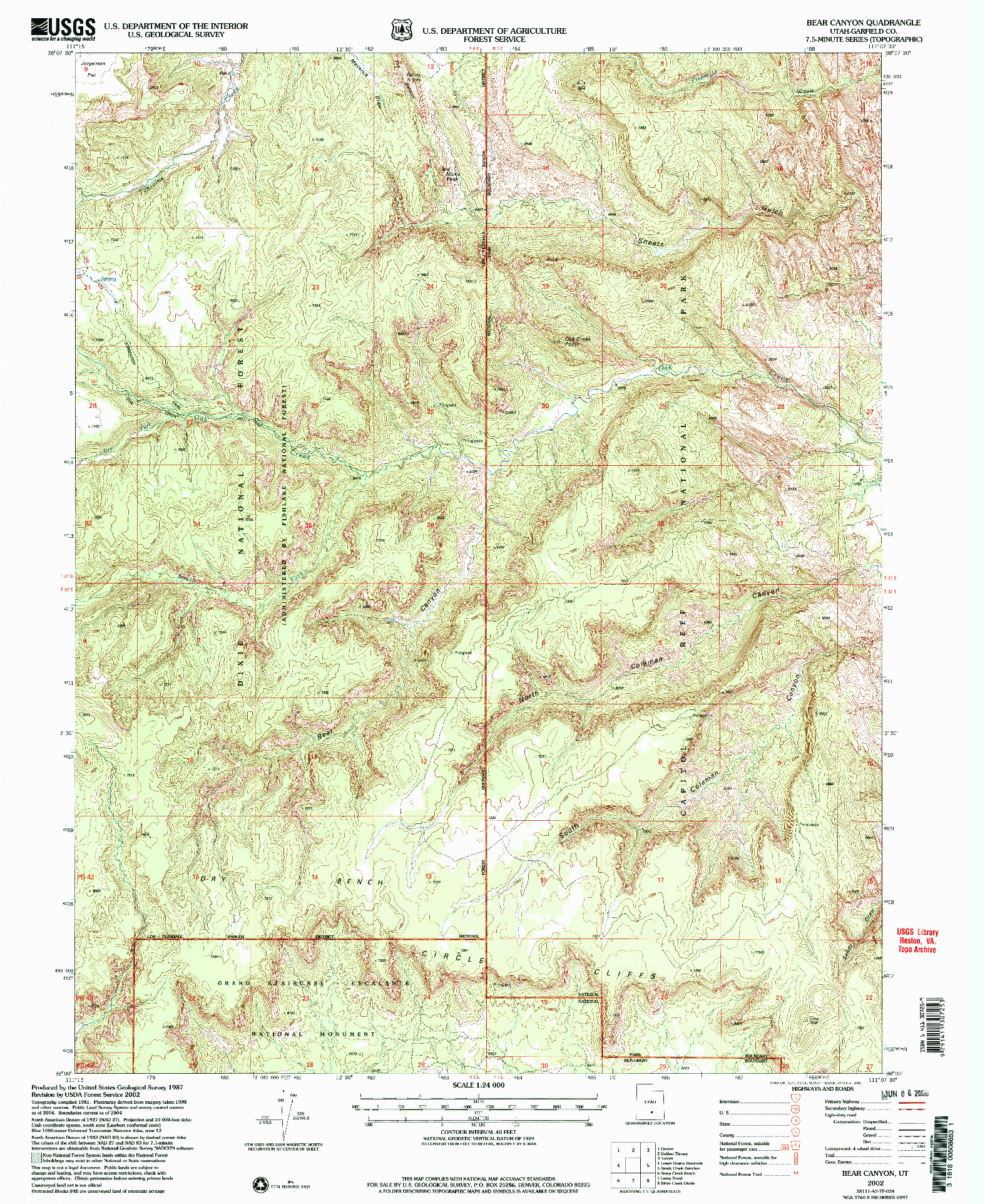 USGS 1:24000-SCALE QUADRANGLE FOR BEAR CANYON, UT 2002