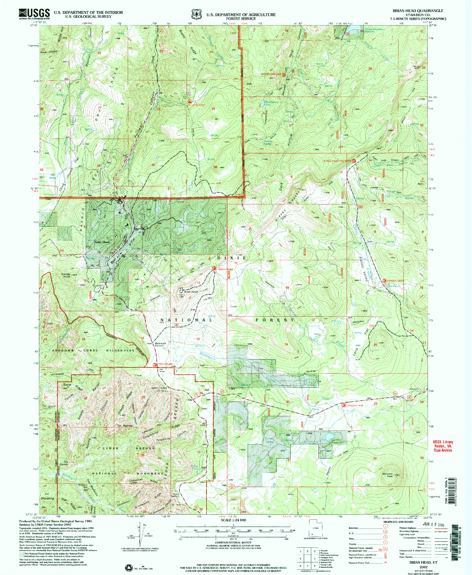 USGS 1:24000-SCALE QUADRANGLE FOR BRIAN HEAD, UT 2002