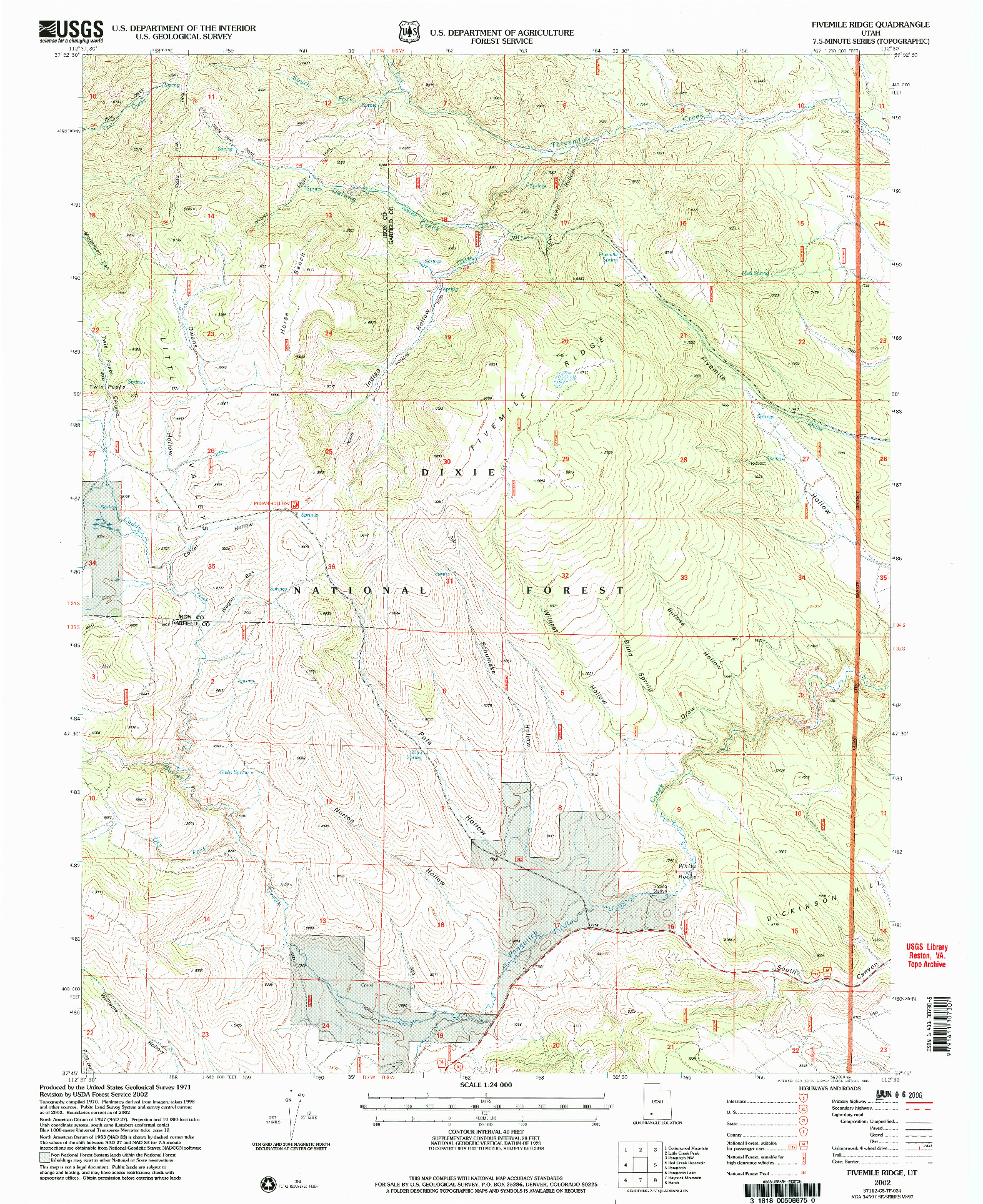 USGS 1:24000-SCALE QUADRANGLE FOR FIVEMILE RIDGE, UT 2002