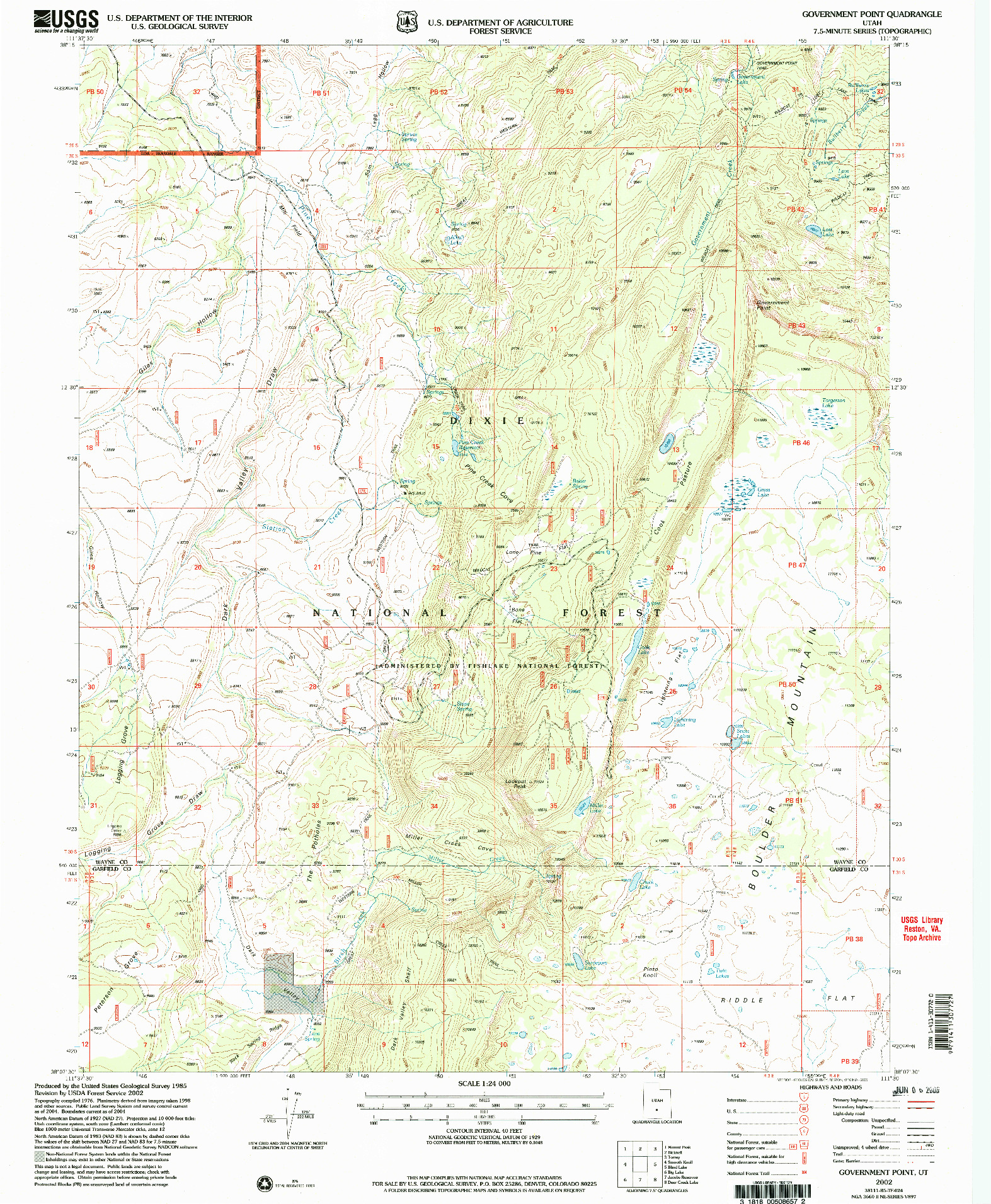 USGS 1:24000-SCALE QUADRANGLE FOR GOVERNMENT POINT, UT 2002