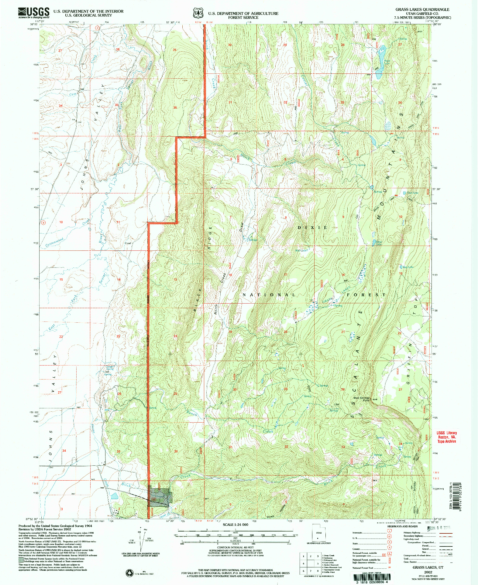 USGS 1:24000-SCALE QUADRANGLE FOR GRASS LAKES, UT 2002