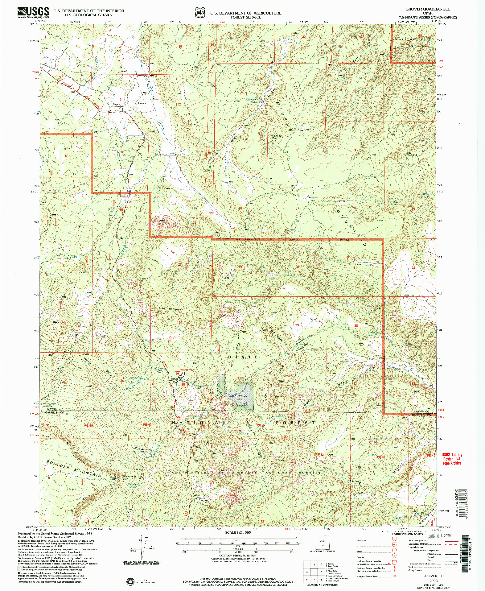 USGS 1:24000-SCALE QUADRANGLE FOR GROVER, UT 2002