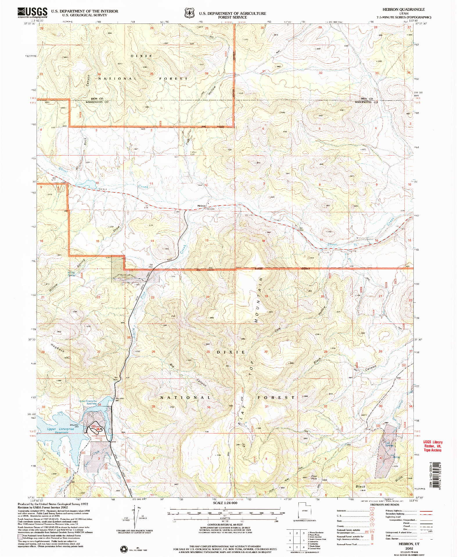 USGS 1:24000-SCALE QUADRANGLE FOR HEBRON, UT 2002
