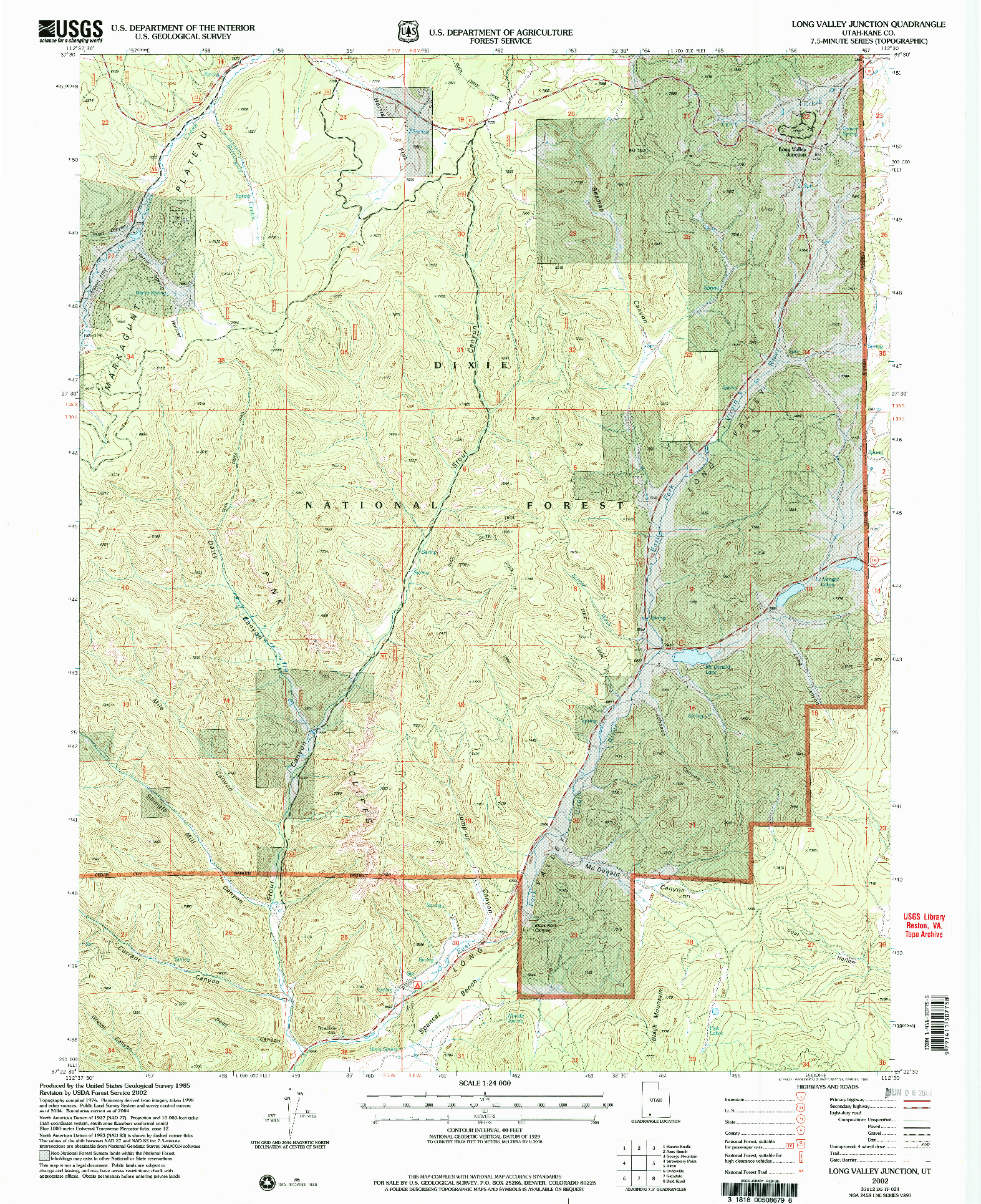 USGS 1:24000-SCALE QUADRANGLE FOR LONG VALLEY JUNCTION, UT 2002