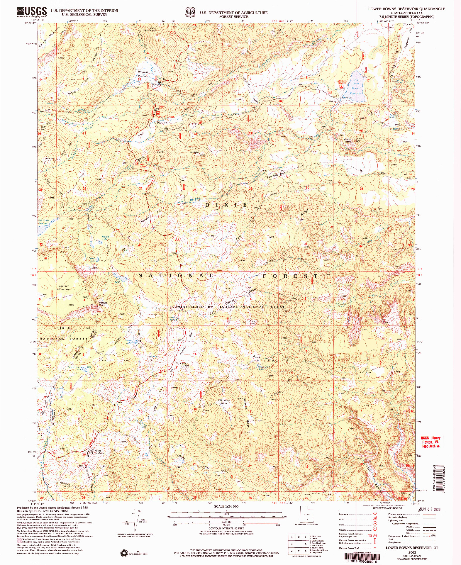 USGS 1:24000-SCALE QUADRANGLE FOR LOWER BOWNS RESERVOIR, UT 2002