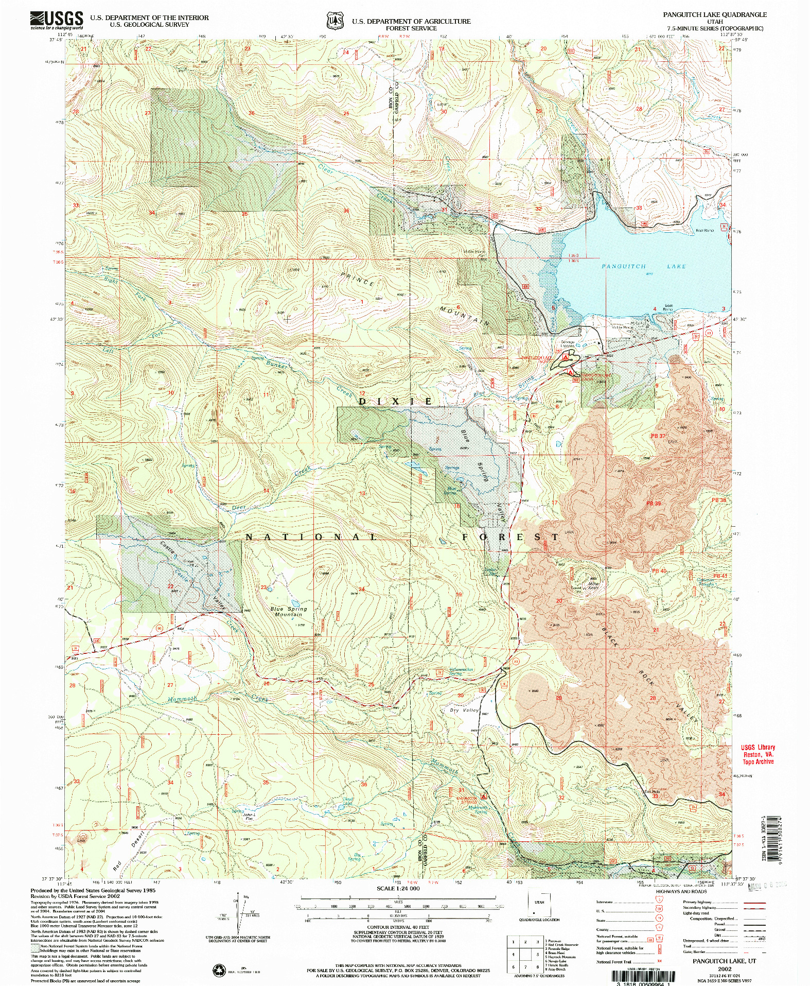 USGS 1:24000-SCALE QUADRANGLE FOR PANGUITCH LAKE, UT 2002