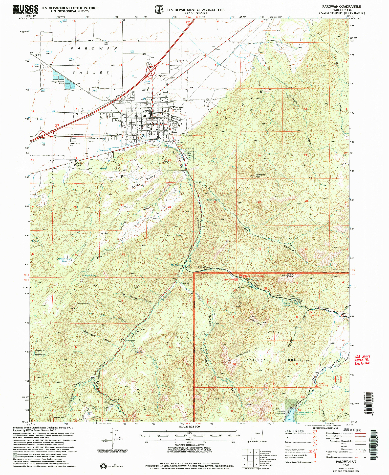 USGS 1:24000-SCALE QUADRANGLE FOR PAROWAN, UT 2002