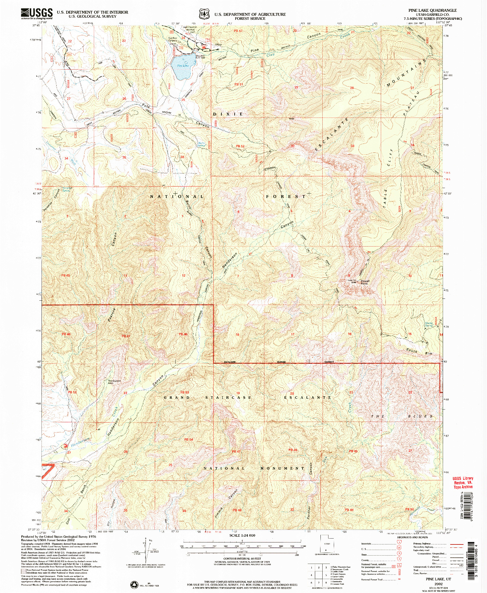 USGS 1:24000-SCALE QUADRANGLE FOR PINE LAKE, UT 2002
