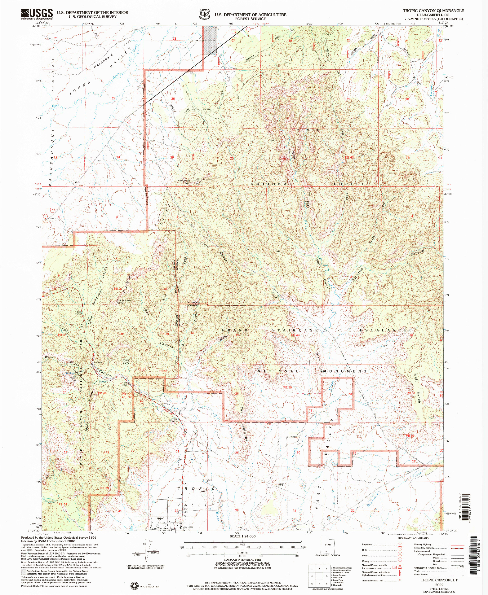 USGS 1:24000-SCALE QUADRANGLE FOR TROPIC CANYON, UT 2002