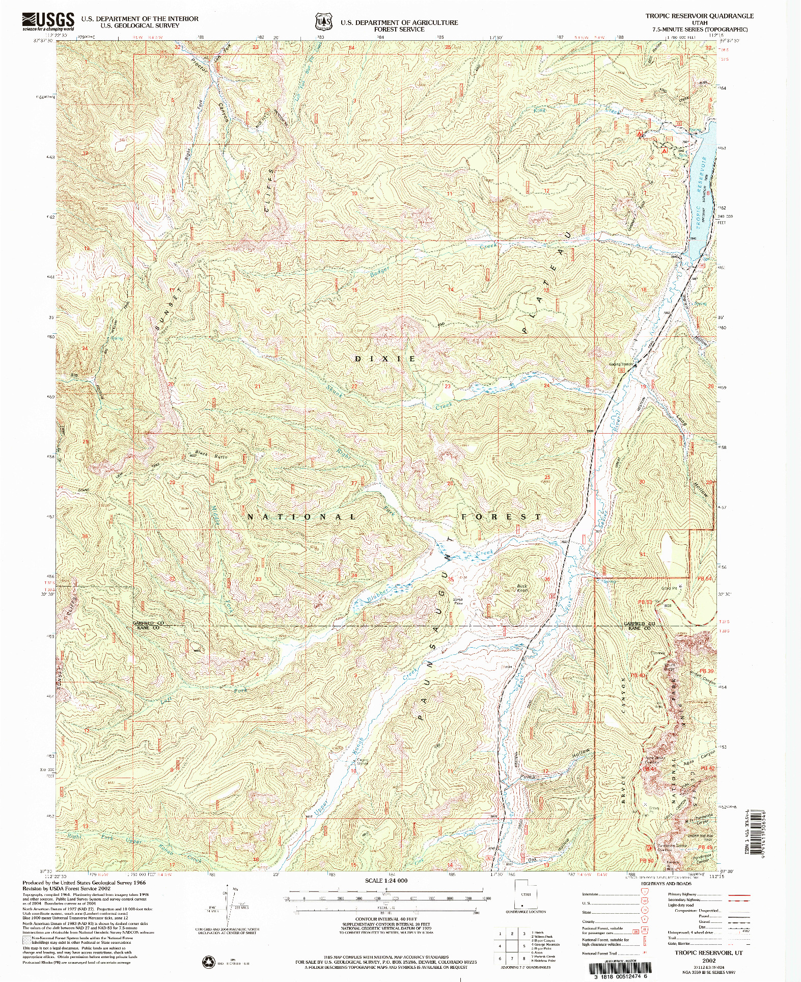 USGS 1:24000-SCALE QUADRANGLE FOR TROPIC RESERVOIR, UT 2002