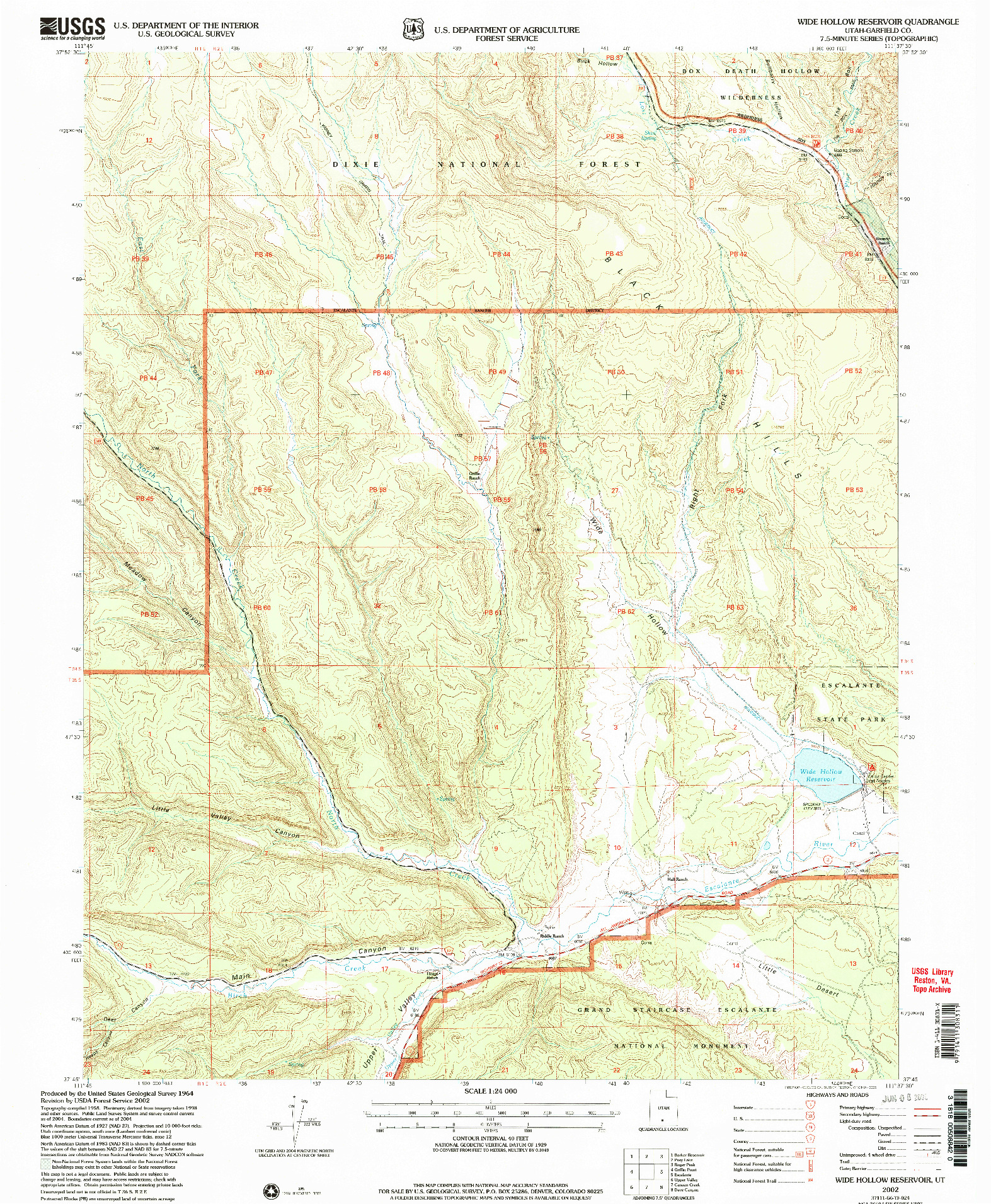 USGS 1:24000-SCALE QUADRANGLE FOR WIDE HOLLOW RESERVOIR, UT 2002
