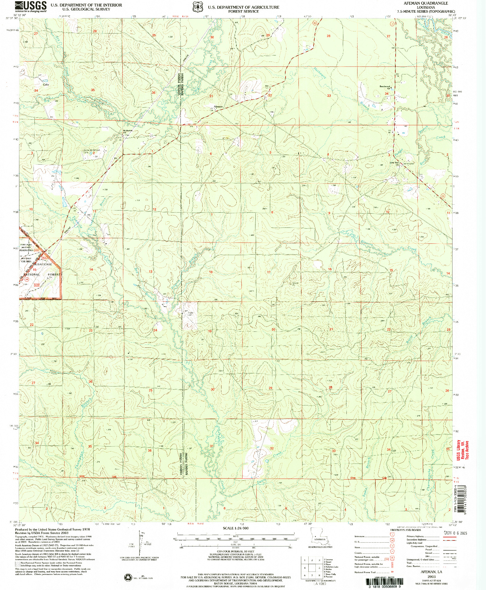 USGS 1:24000-SCALE QUADRANGLE FOR AFEMAN, LA 2003