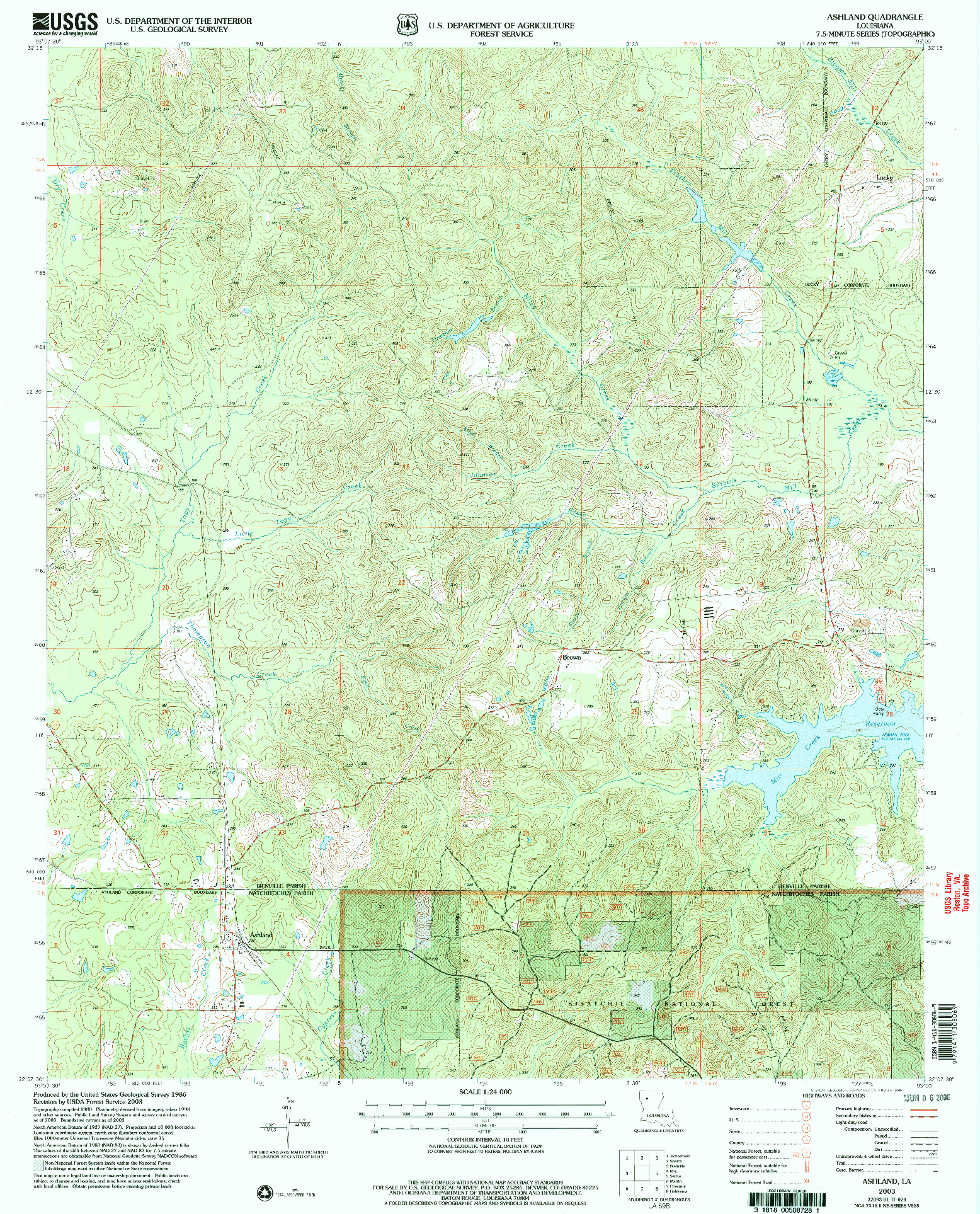 USGS 1:24000-SCALE QUADRANGLE FOR ASHLAND, LA 2003
