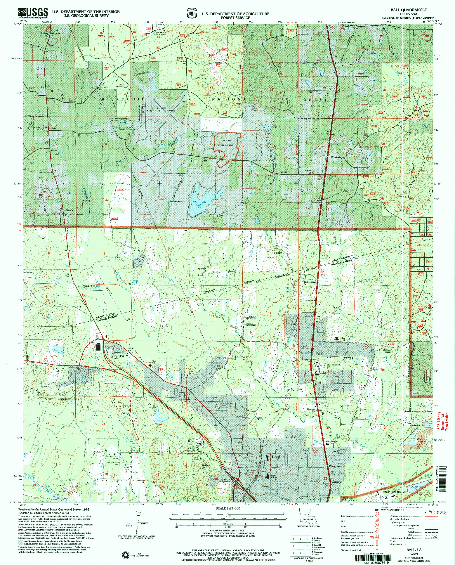 USGS 1:24000-SCALE QUADRANGLE FOR BALL, LA 2003