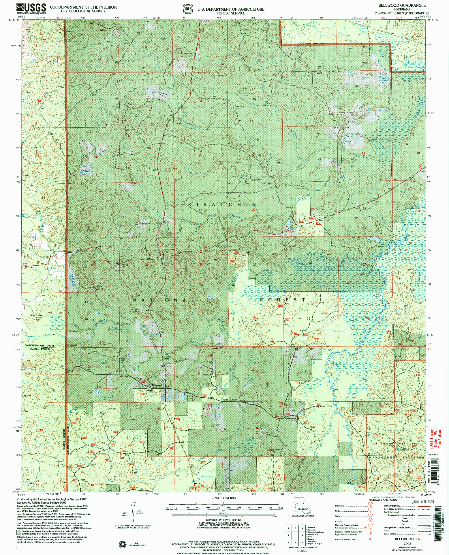 USGS 1:24000-SCALE QUADRANGLE FOR BELLWOOD, LA 2003