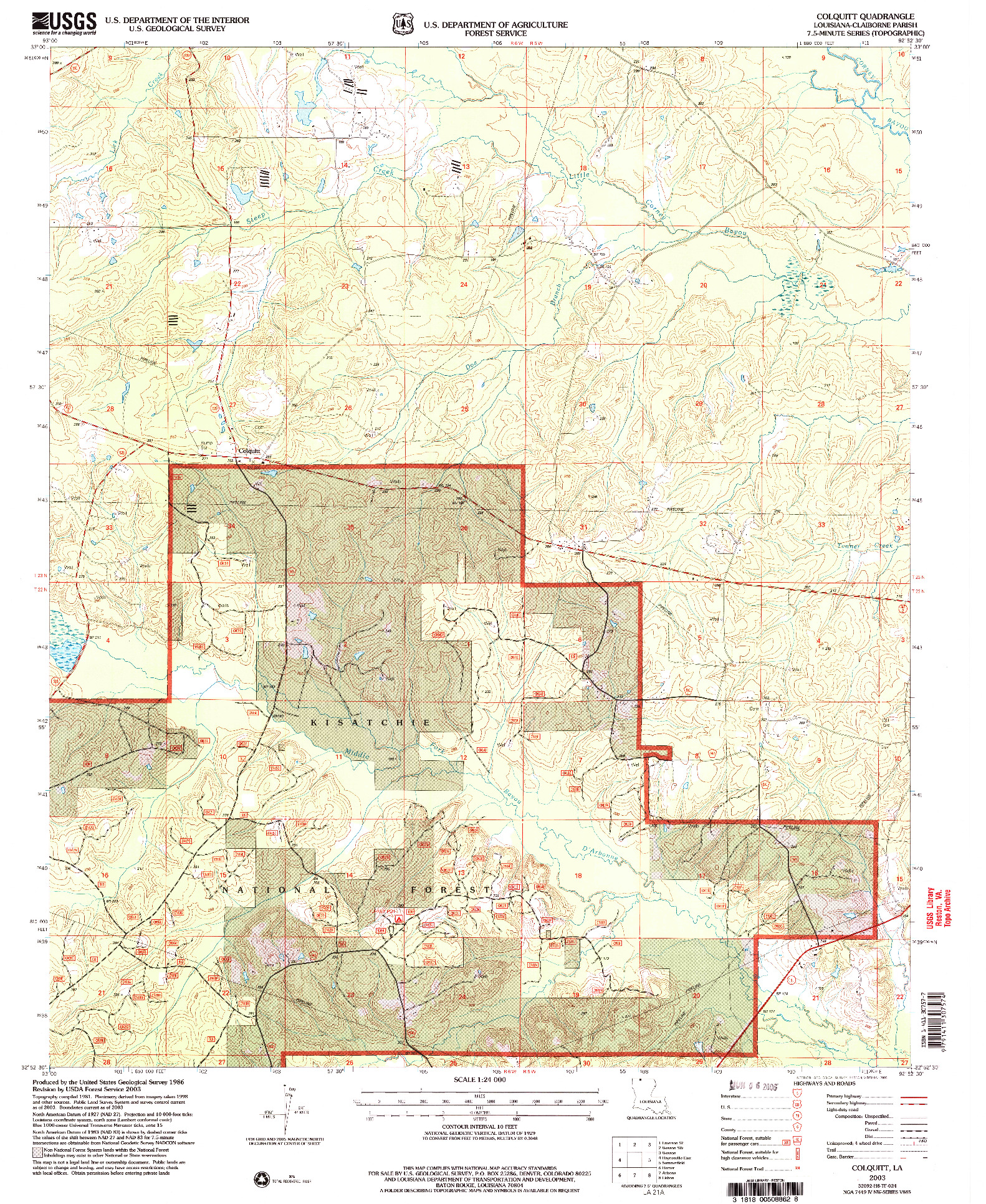 USGS 1:24000-SCALE QUADRANGLE FOR COLQUITT, LA 2003