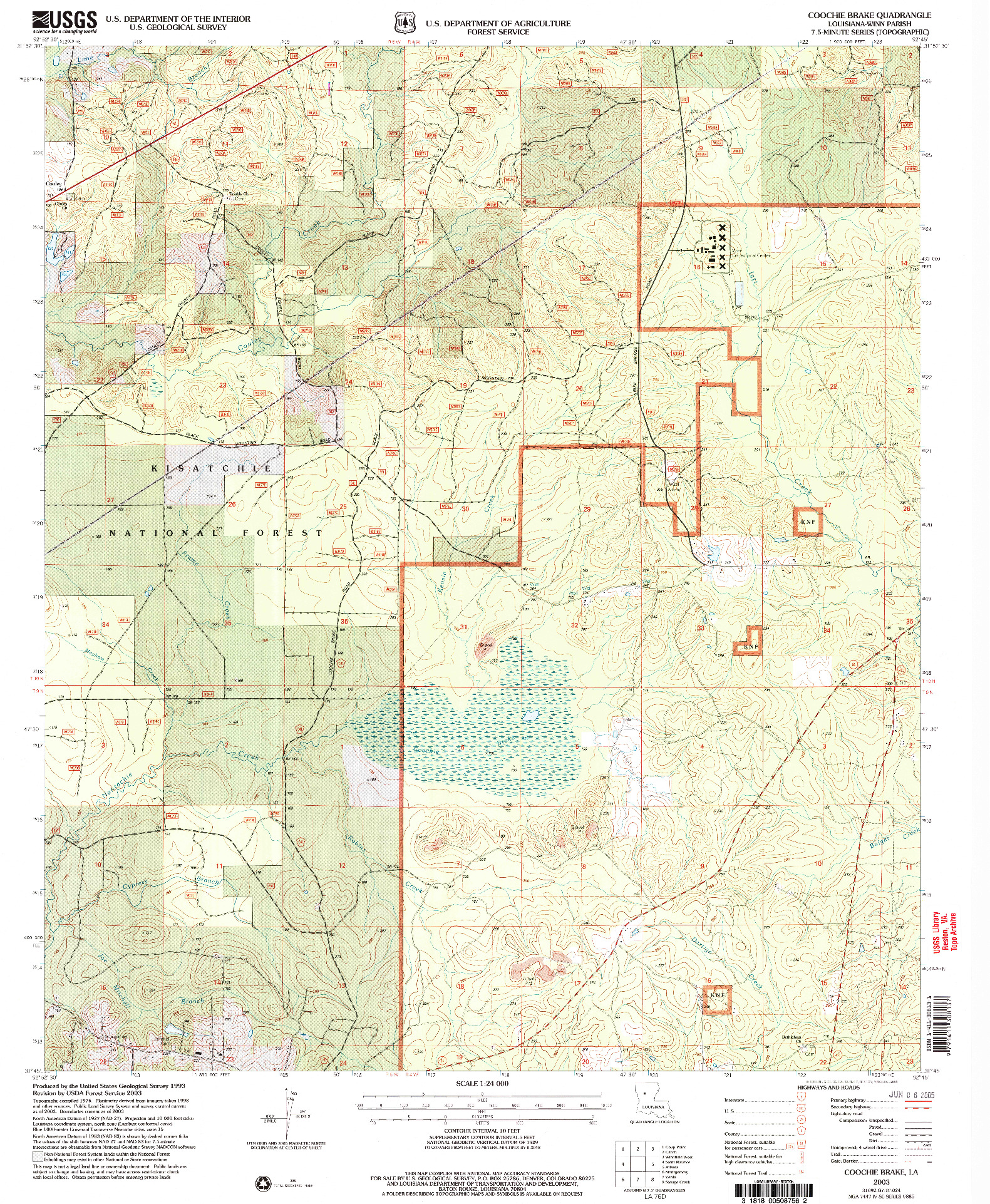 USGS 1:24000-SCALE QUADRANGLE FOR COOCHIE BRAKE, LA 2003
