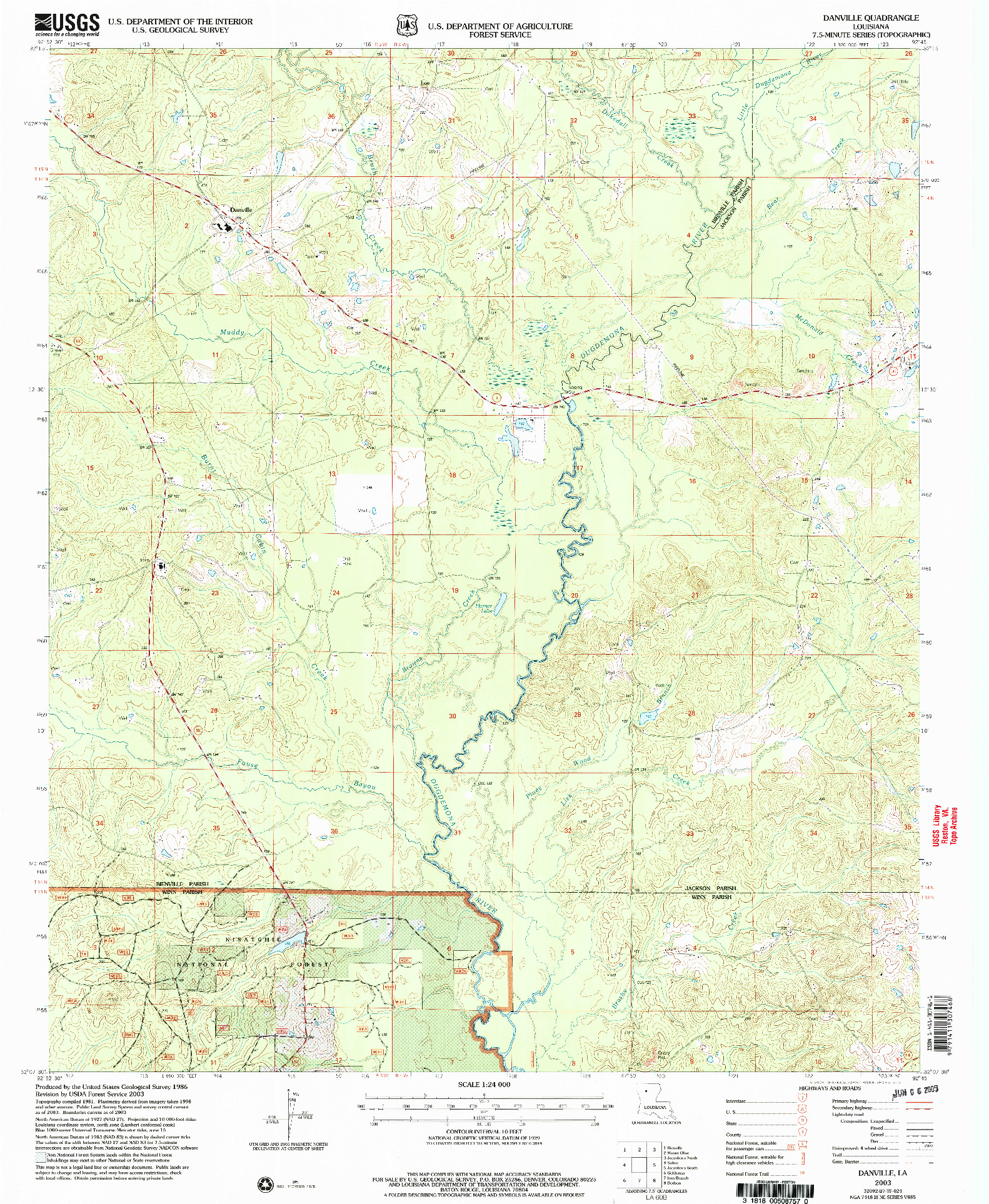 USGS 1:24000-SCALE QUADRANGLE FOR DANVILLE, LA 2003