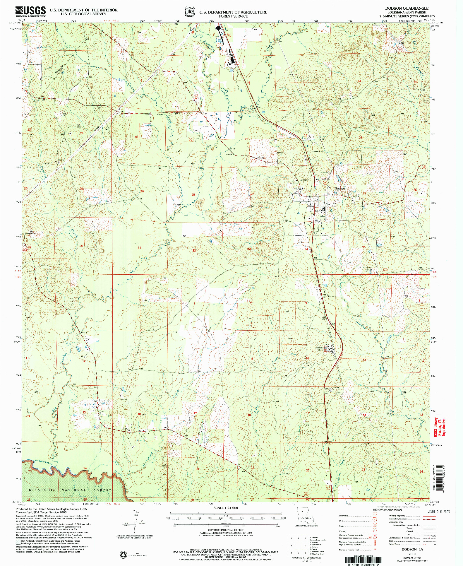 USGS 1:24000-SCALE QUADRANGLE FOR DODSON, LA 2003