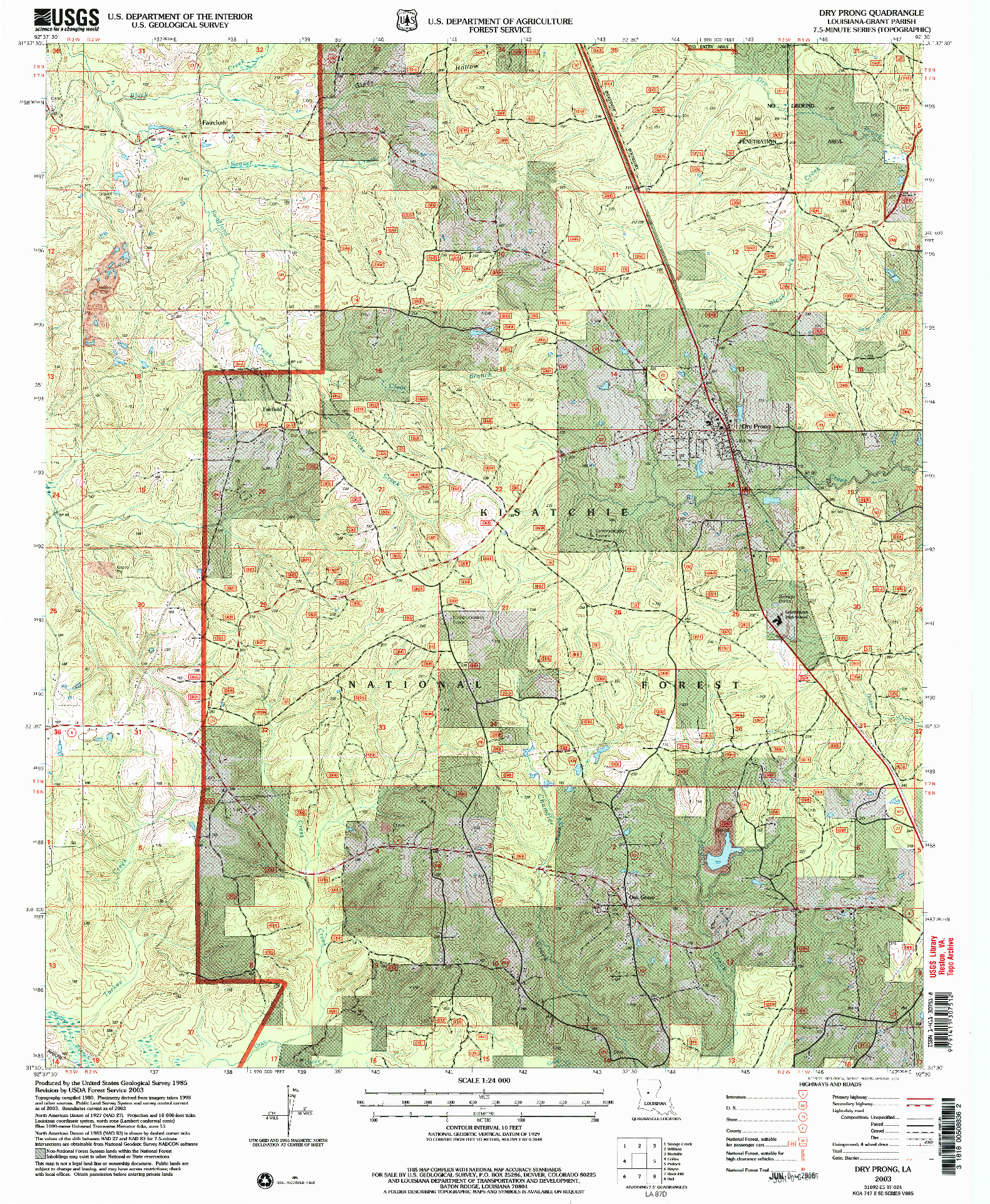 USGS 1:24000-SCALE QUADRANGLE FOR DRY PRONG, LA 2003