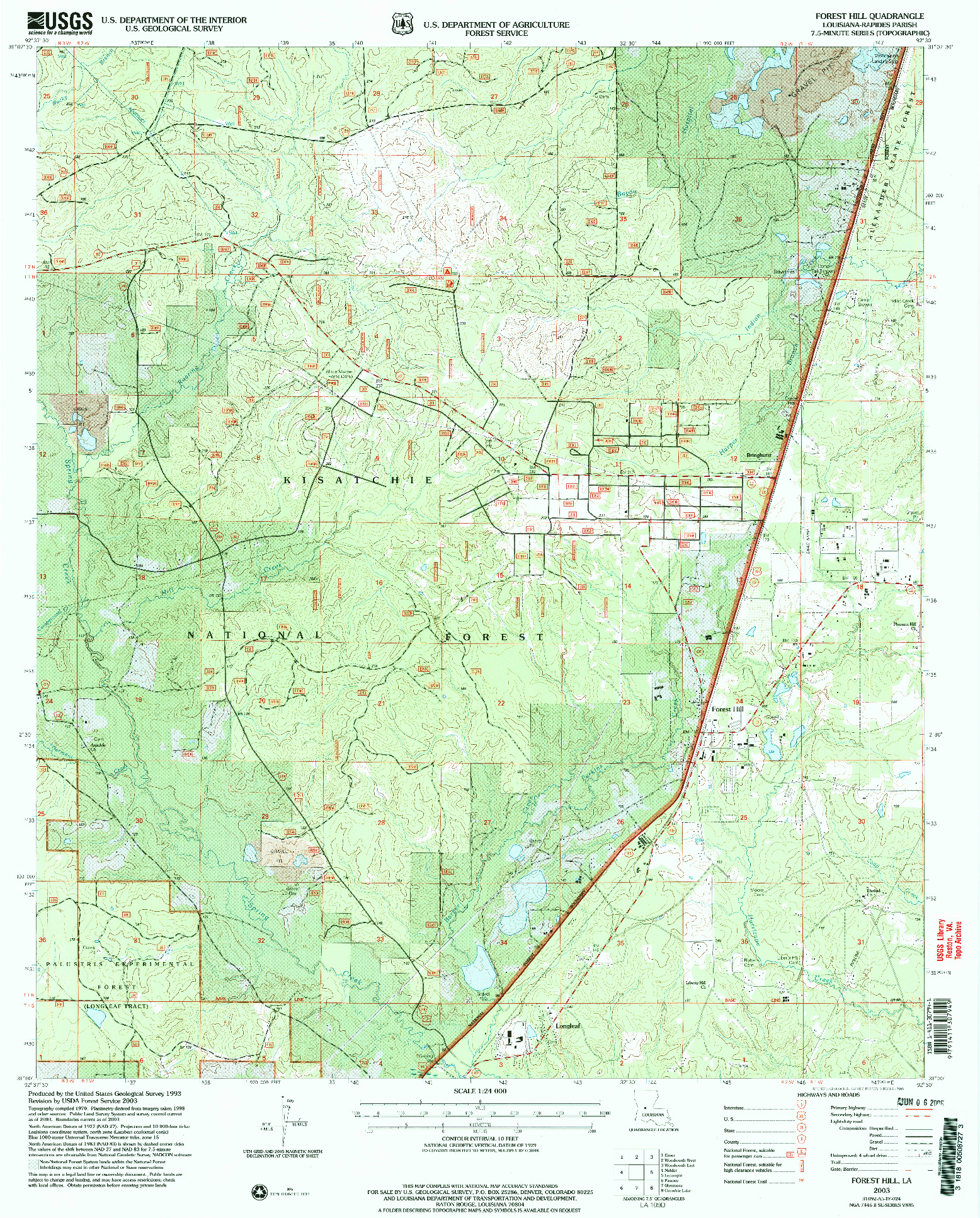 USGS 1:24000-SCALE QUADRANGLE FOR FOREST HILL, LA 2003