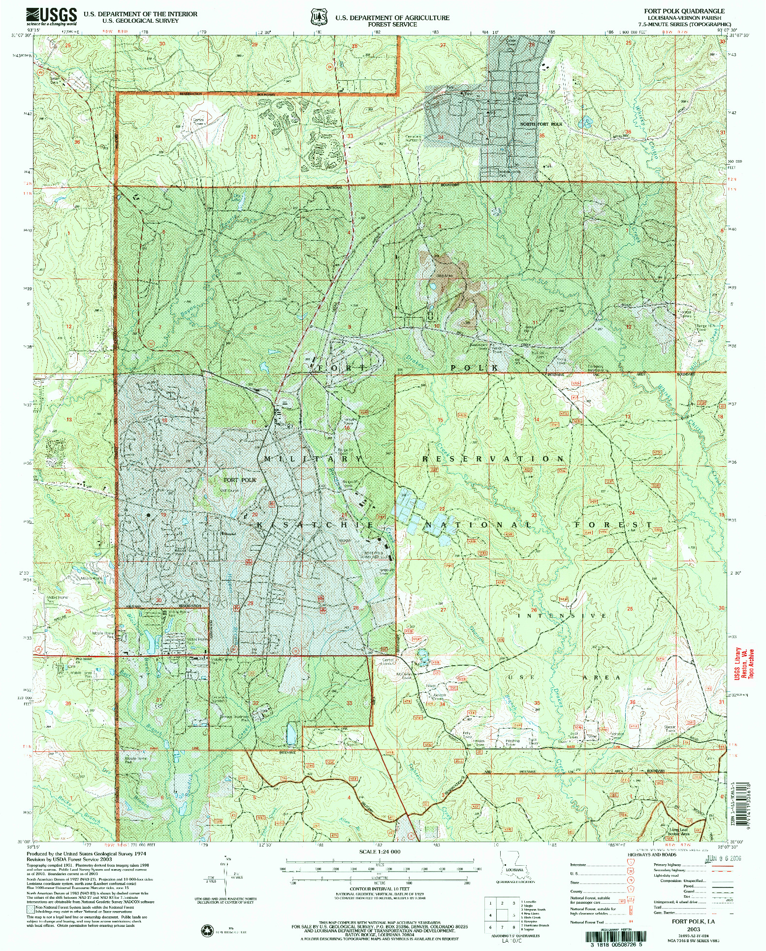 USGS 1:24000-SCALE QUADRANGLE FOR FORT POLK, LA 2003