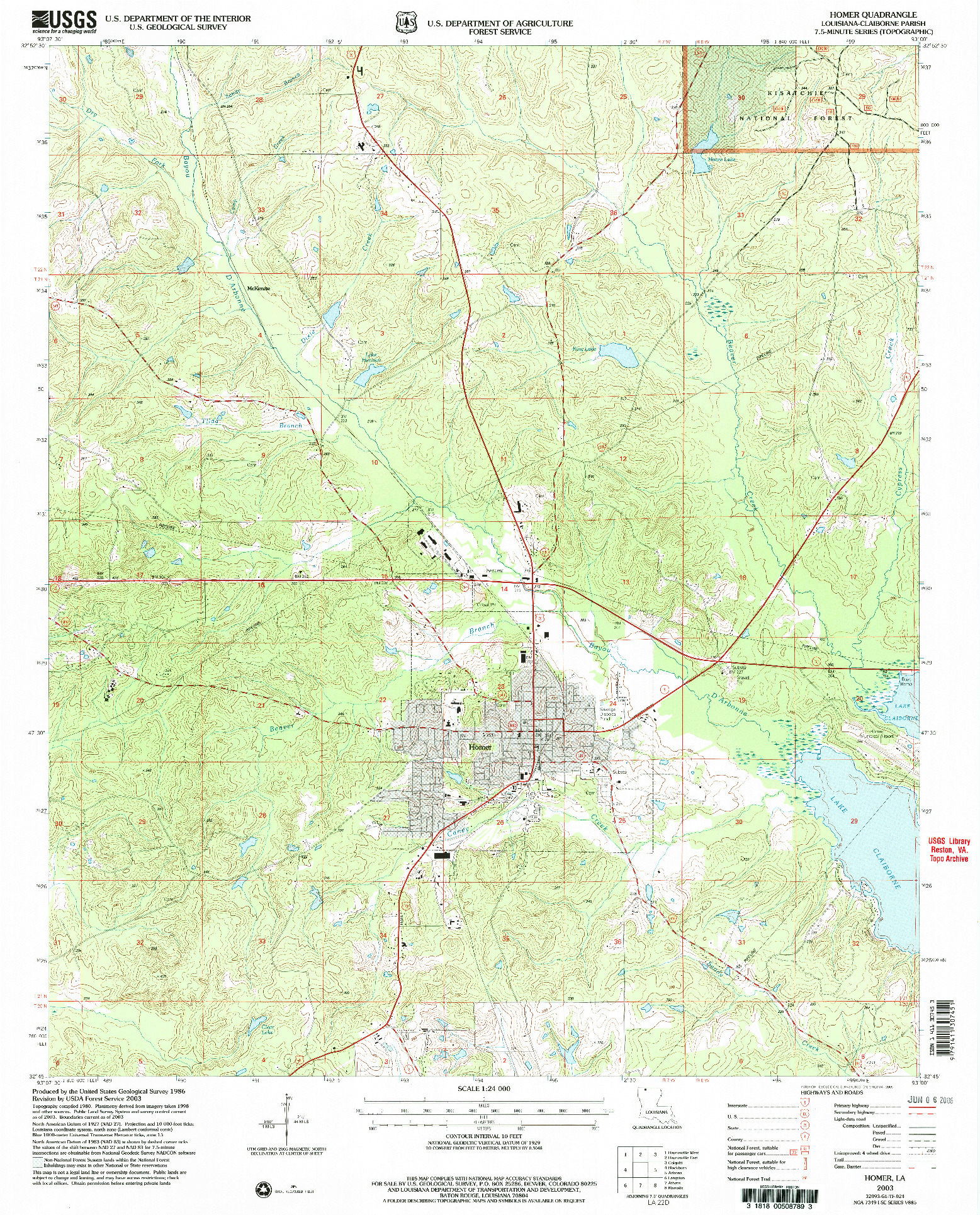 USGS 1:24000-SCALE QUADRANGLE FOR HOMER, LA 2003