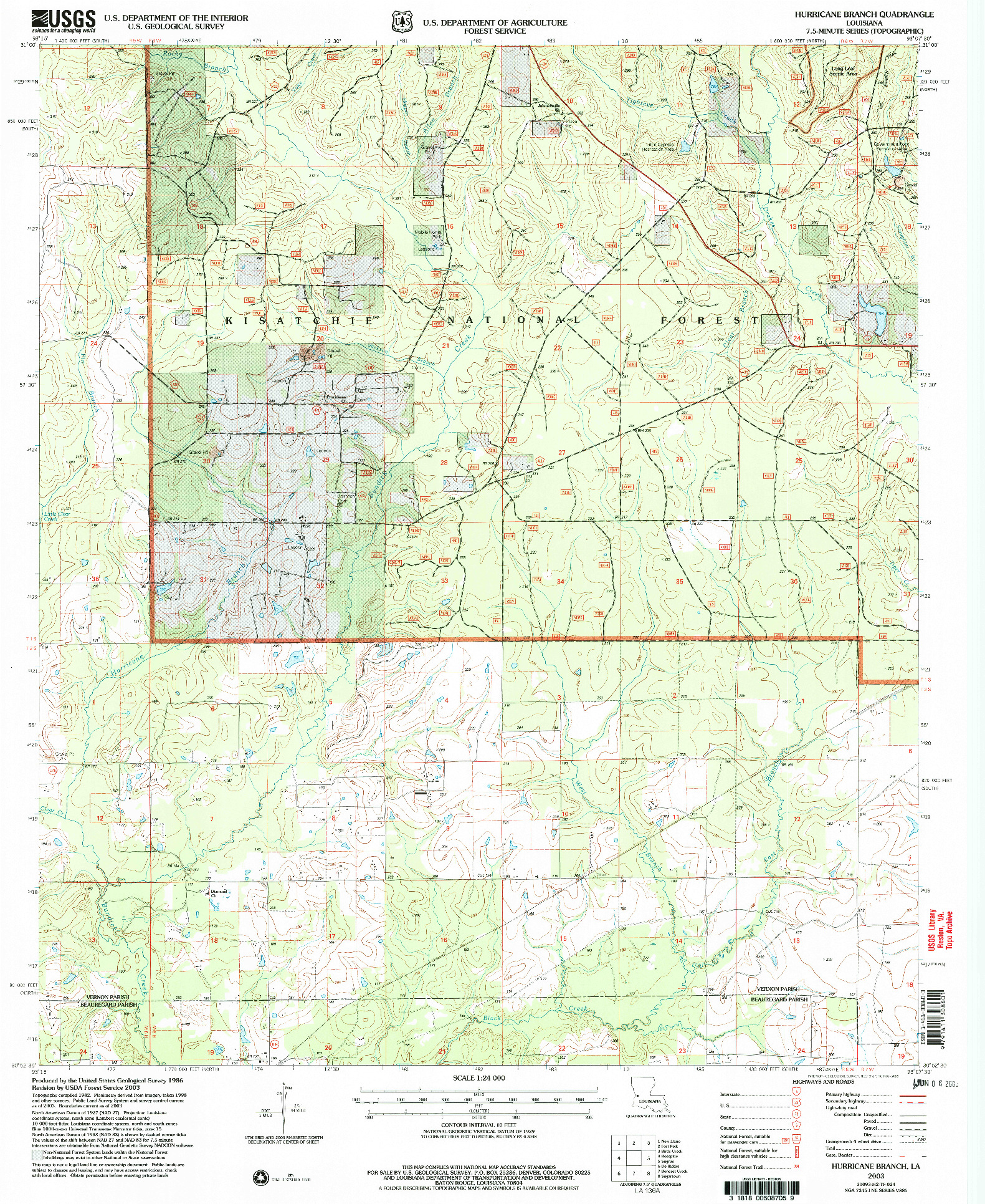 USGS 1:24000-SCALE QUADRANGLE FOR HURRICANE BRANCH, LA 2003