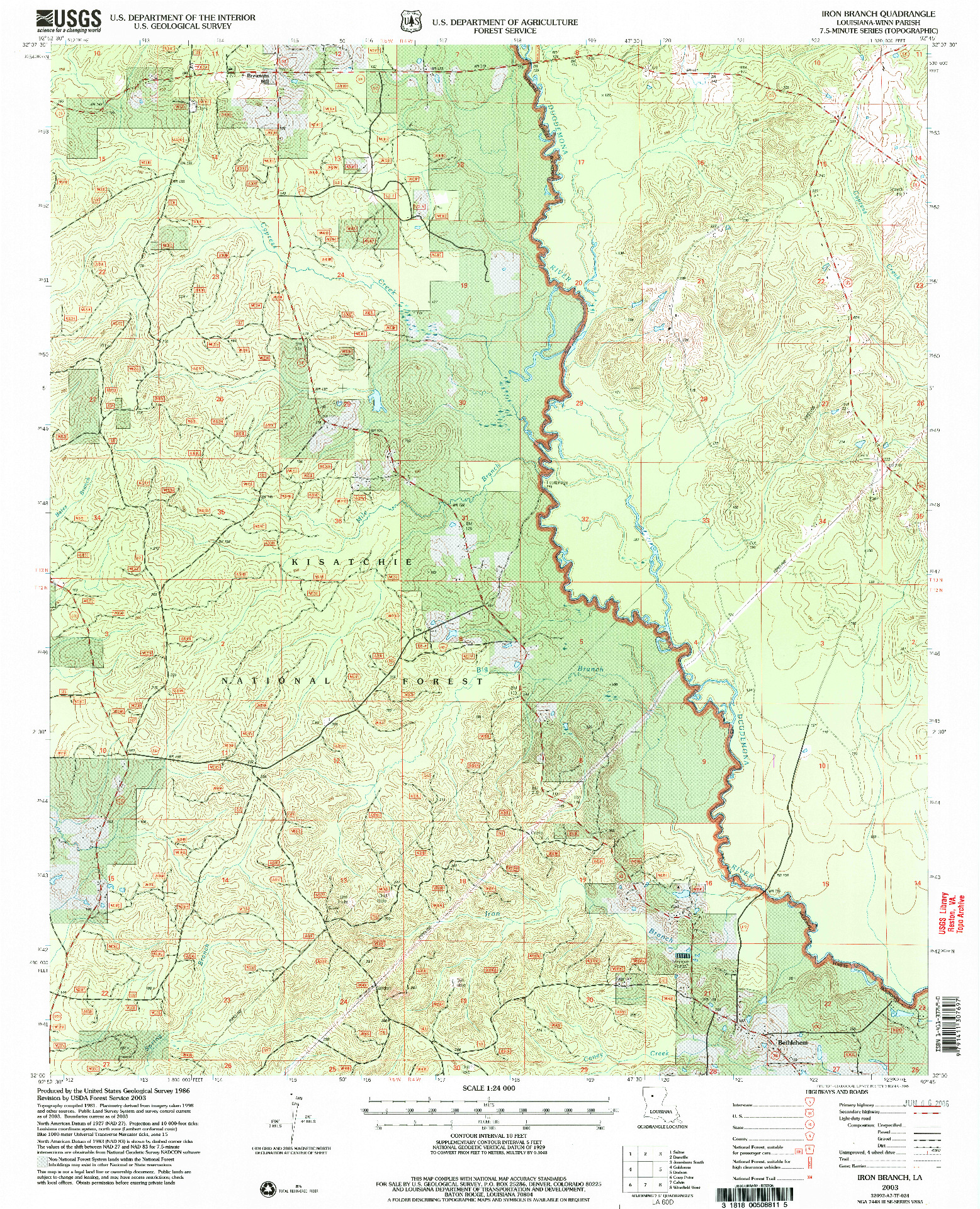 USGS 1:24000-SCALE QUADRANGLE FOR IRON BRANCH, LA 2003