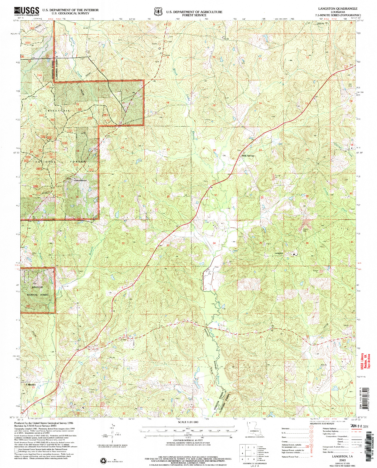 USGS 1:24000-SCALE QUADRANGLE FOR LANGSTON, LA 2003