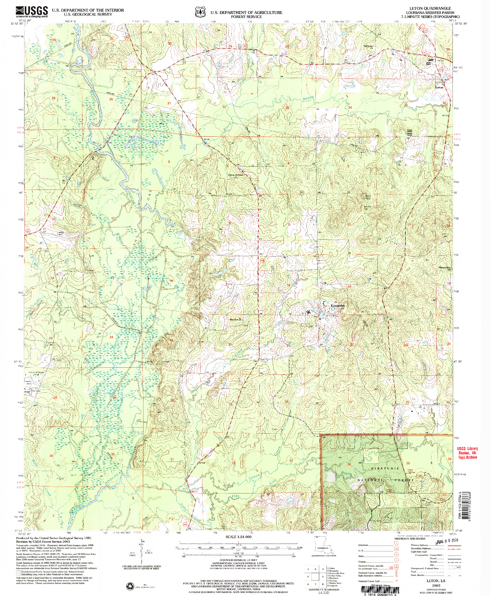 USGS 1:24000-SCALE QUADRANGLE FOR LETON, LA 2003
