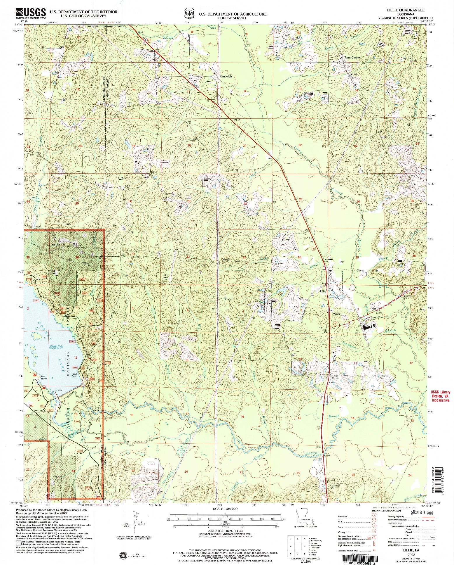 USGS 1:24000-SCALE QUADRANGLE FOR LILLIE, LA 2003