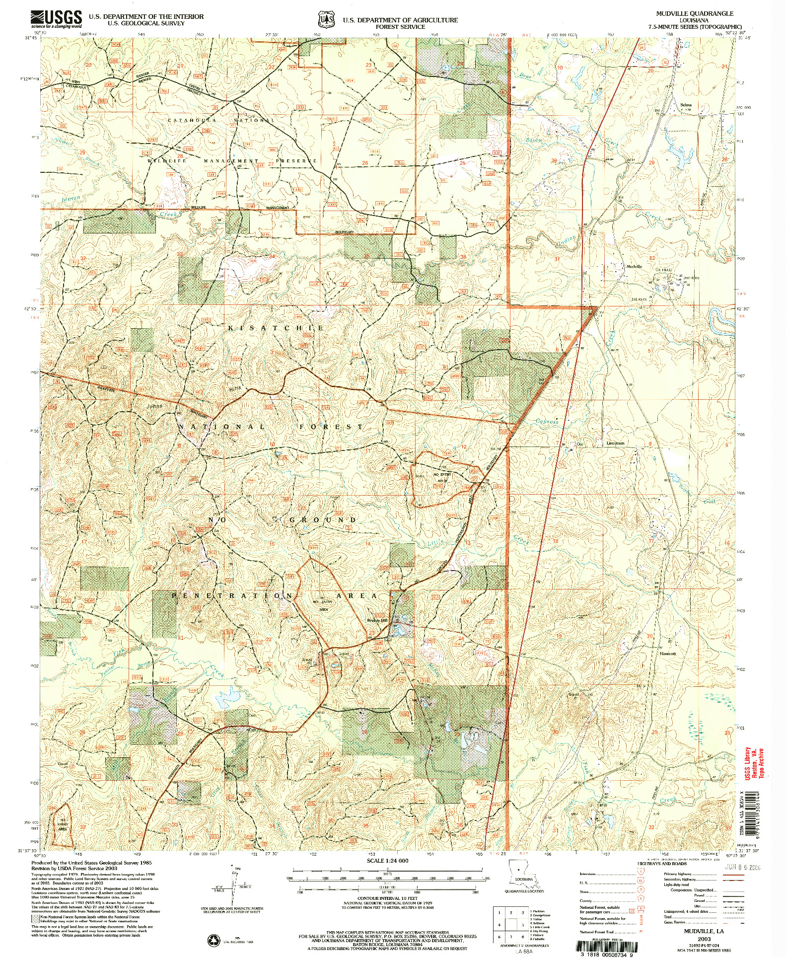 USGS 1:24000-SCALE QUADRANGLE FOR MUDVILLE, LA 2003