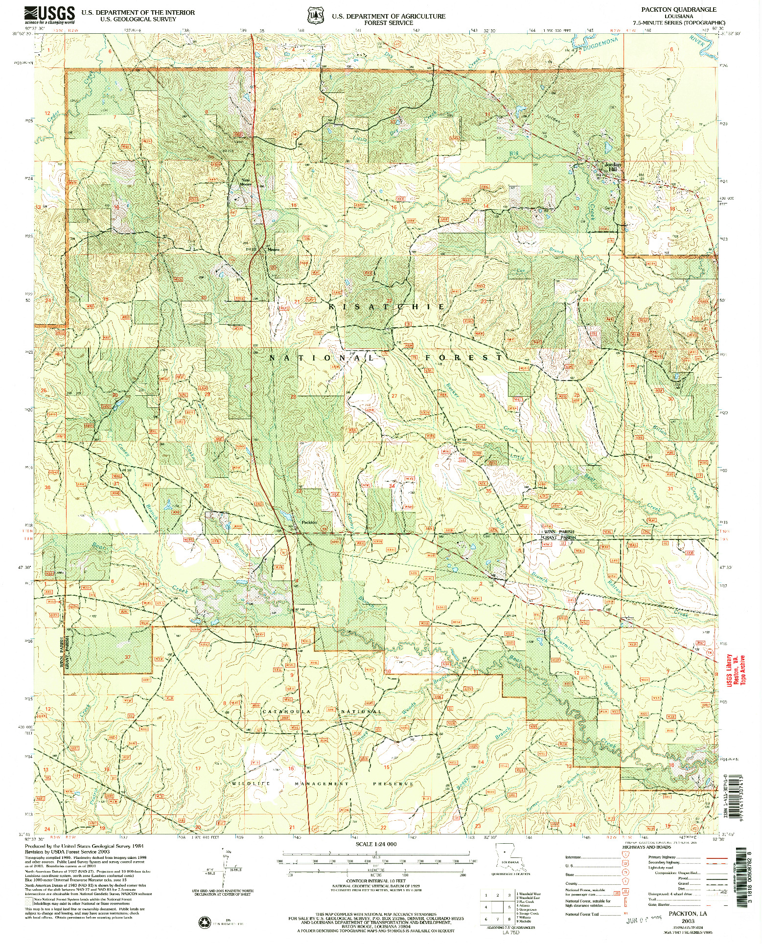USGS 1:24000-SCALE QUADRANGLE FOR PACKTON, LA 2003