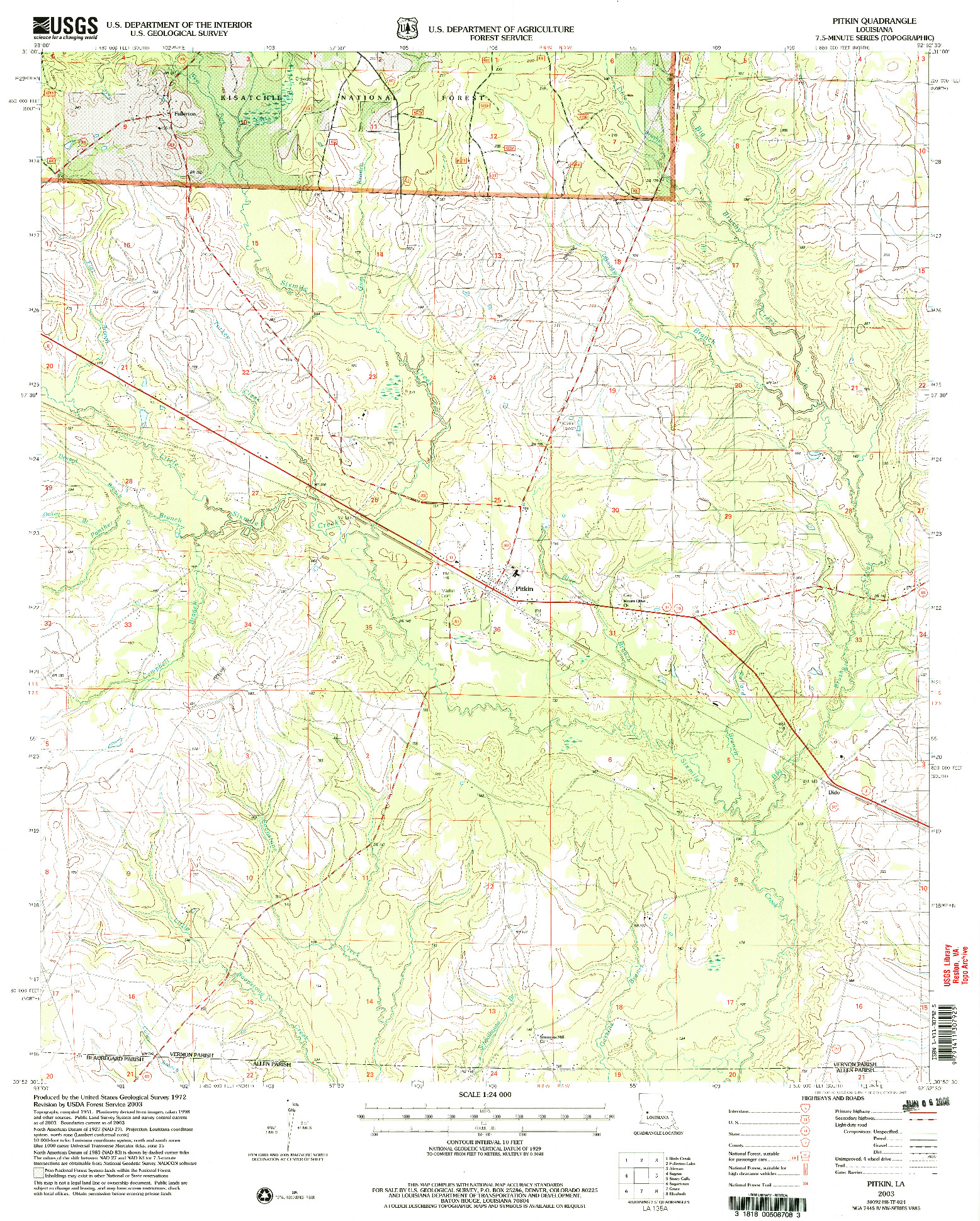 USGS 1:24000-SCALE QUADRANGLE FOR PITKIN, LA 2003